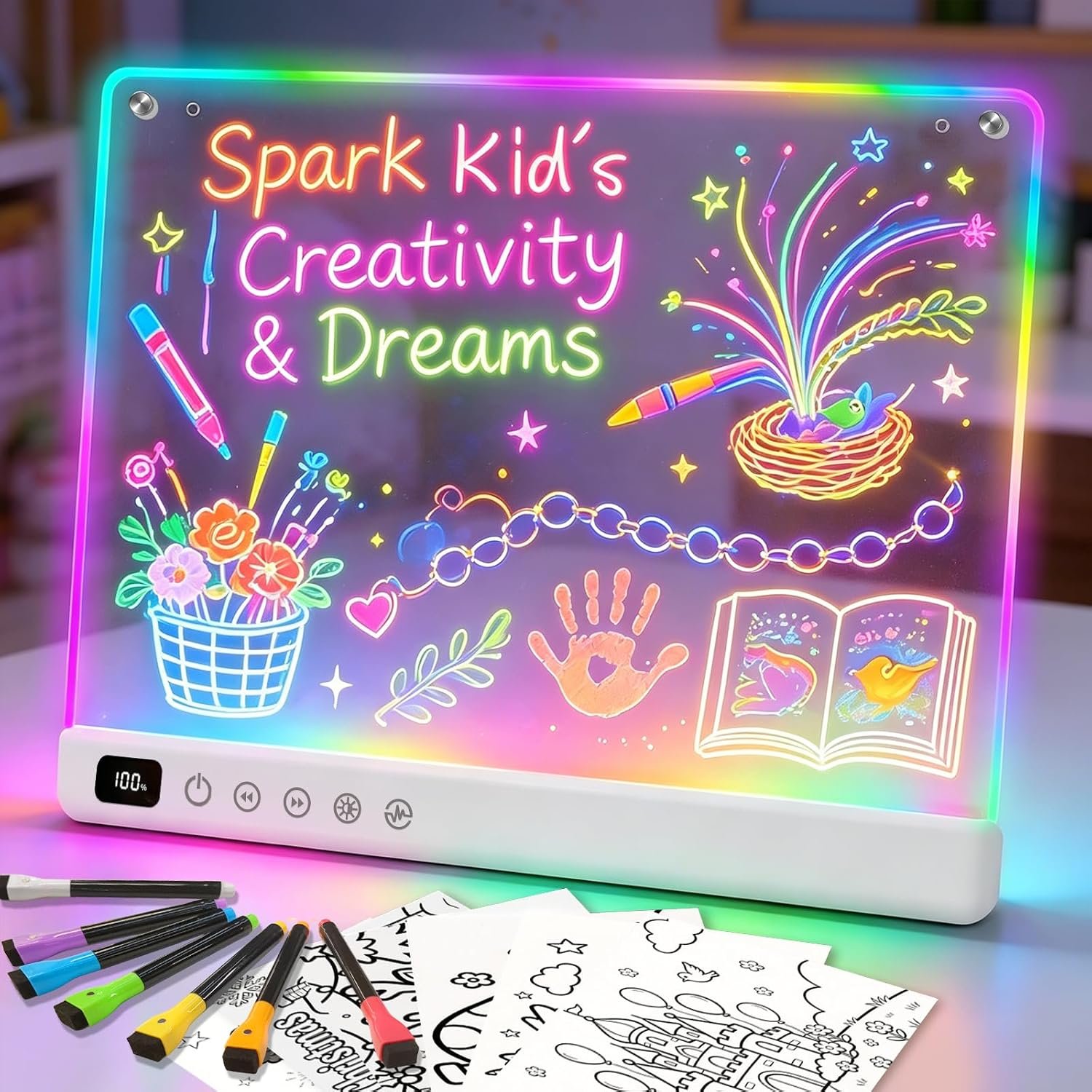 Led Drawing Board with 13 Light Effects, 16″ Rechargeable Glow Doodle LED Note Board with Colors, Neon Light Up Drawing Tablet Gifts for Kids for Easter Birthday Christmas Gift Ideas