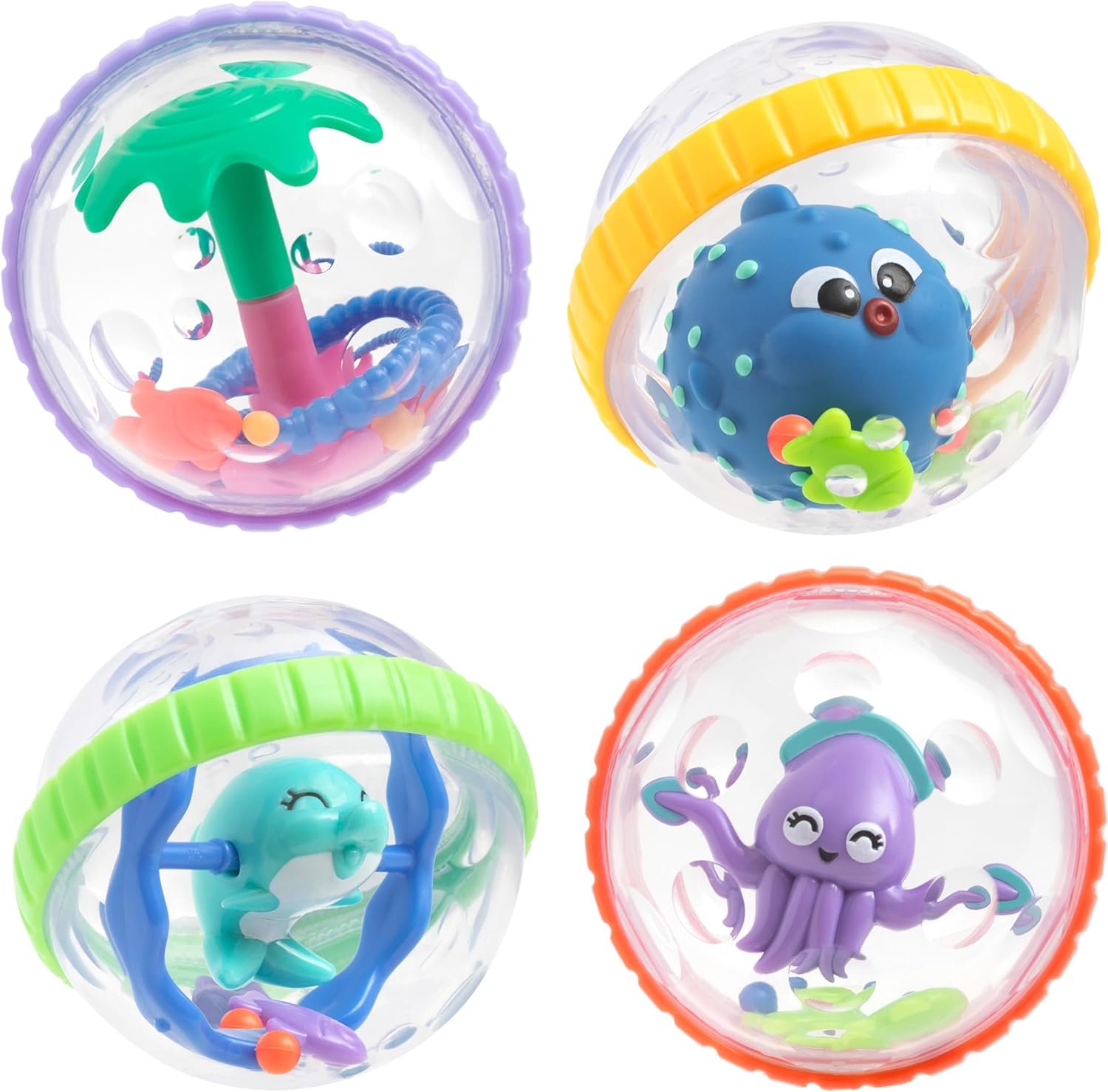 Nuby Bubbly Buds Interactive Bath Set – (4-Pack) Baby Bath Toys – 6+ Months