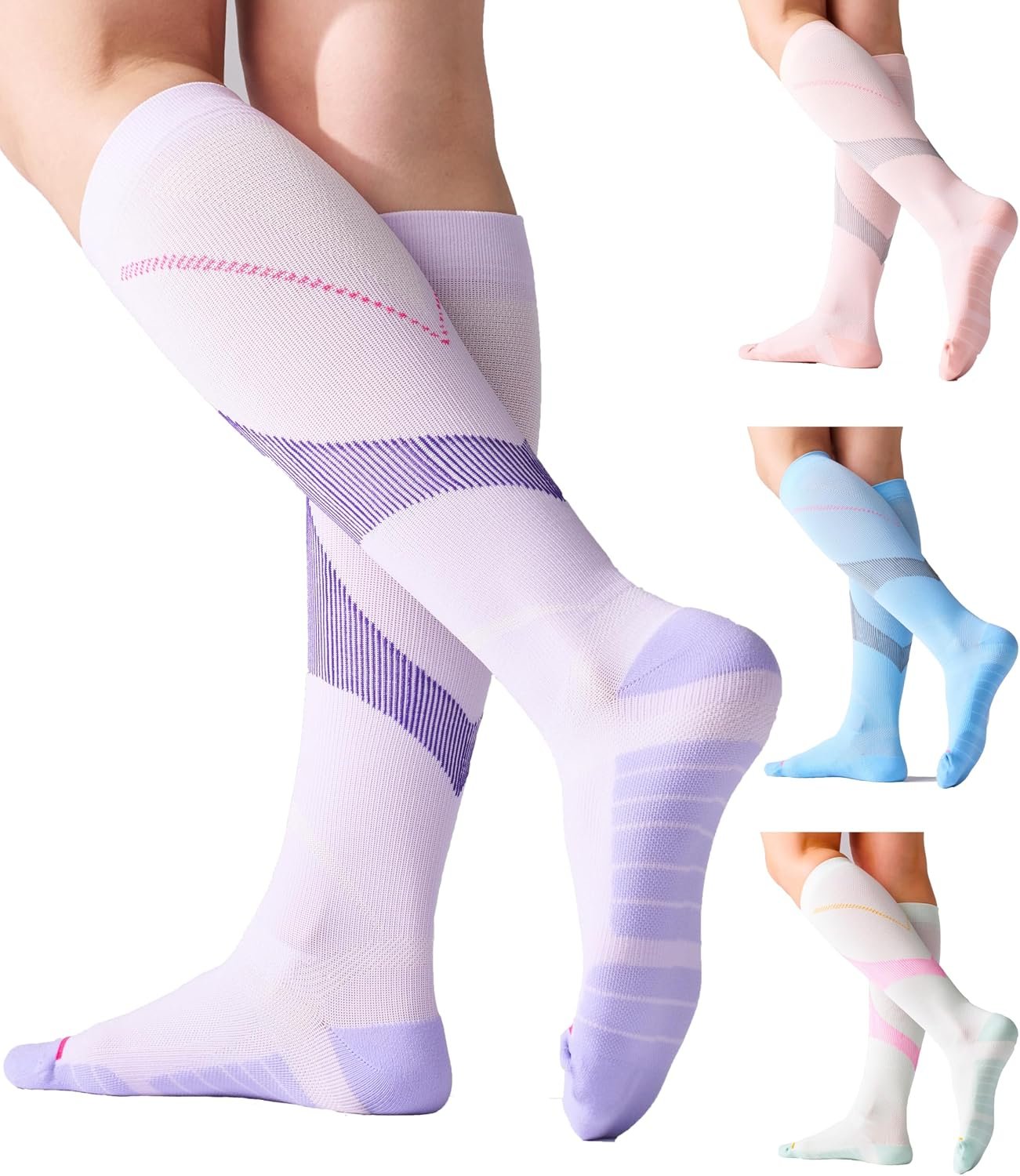 4 Pairs Compression Socks For Women and Men 20-30mmHg Graduated Compression Circulation Support Socks For Travel