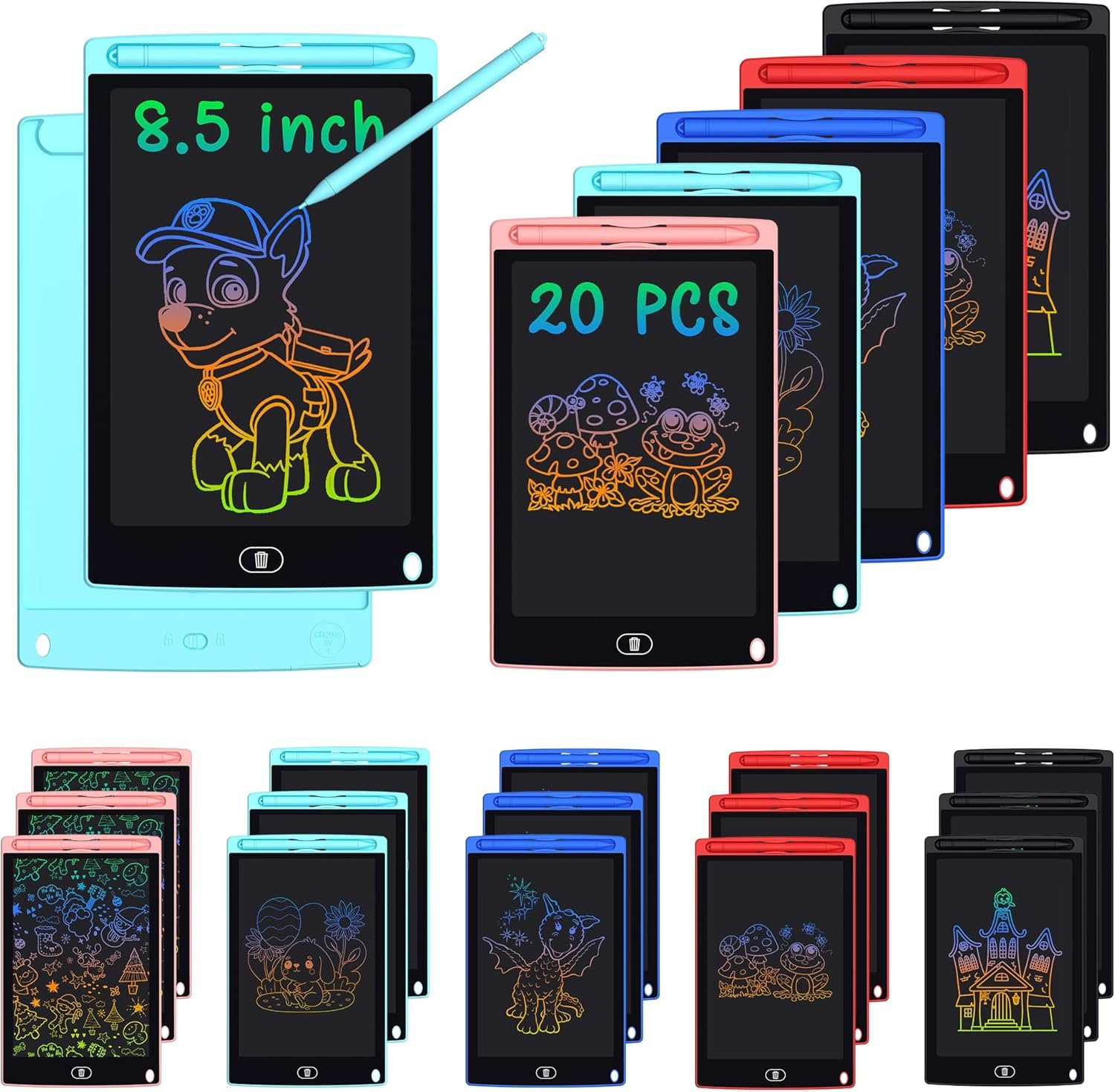 20 Pack 8.5 Inch LCD Writing Tablet for Kids, Reusable Drawing & Writing Board, Classroom Bulk Set for School, Home, Party, Lightweight Erasable Doodle Board for Boys Girls
