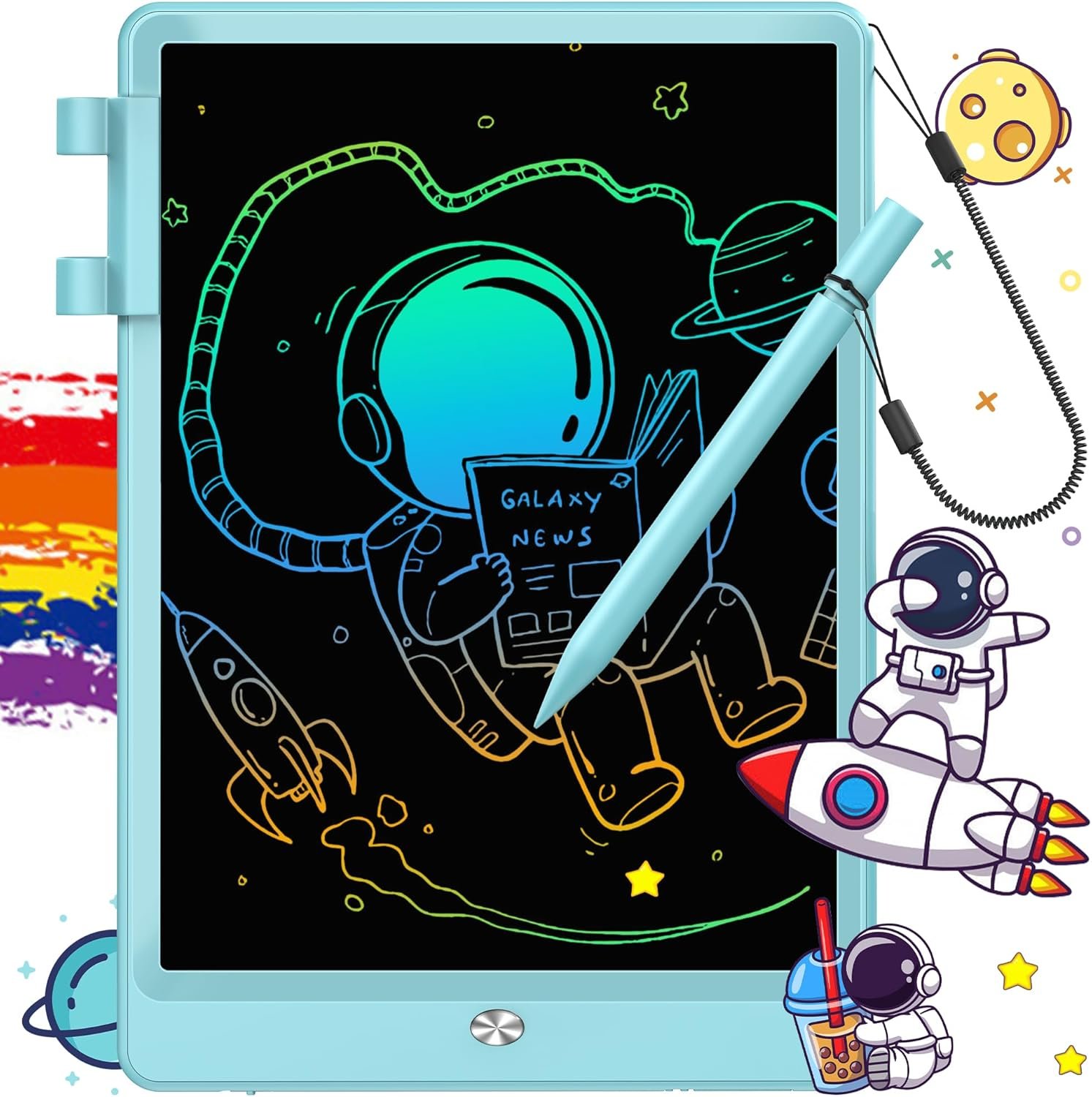 FLUESTON LCD Writing Tablet for Kids, 10 Inch Doodle Board, Colorful Drawing Pad for Toddler, Educational Travel Toy Gifts for 3-8 Year Old Girls Boys, Erase Lock Writing Board