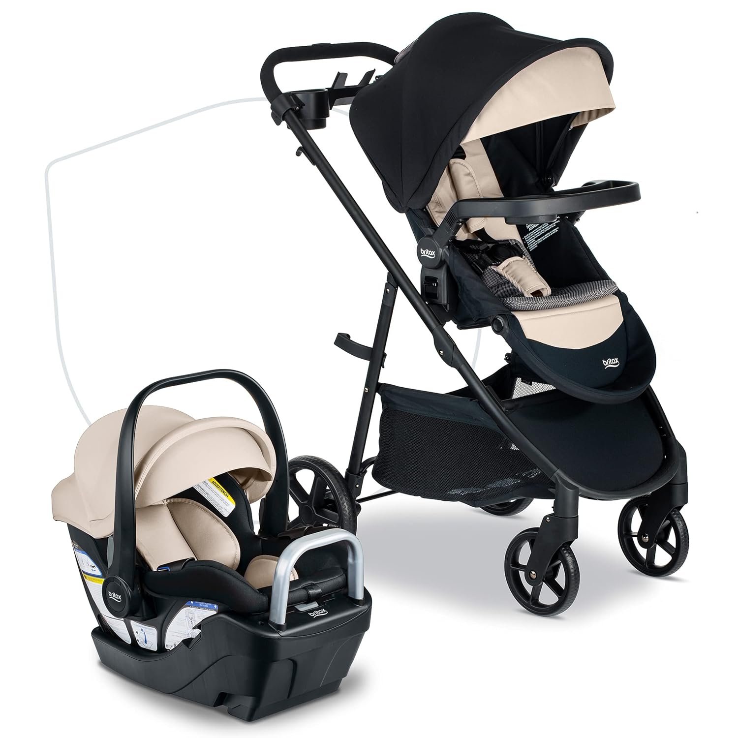 Britax Willow Brook S+ Travel System, Infant Car Seat Stroller Combo With Willow S Infant Car Seat, Alpine Base, and Brook+ Stroller; ClickTight Technology, SafeWash Insert and Cover — Sand Onyx