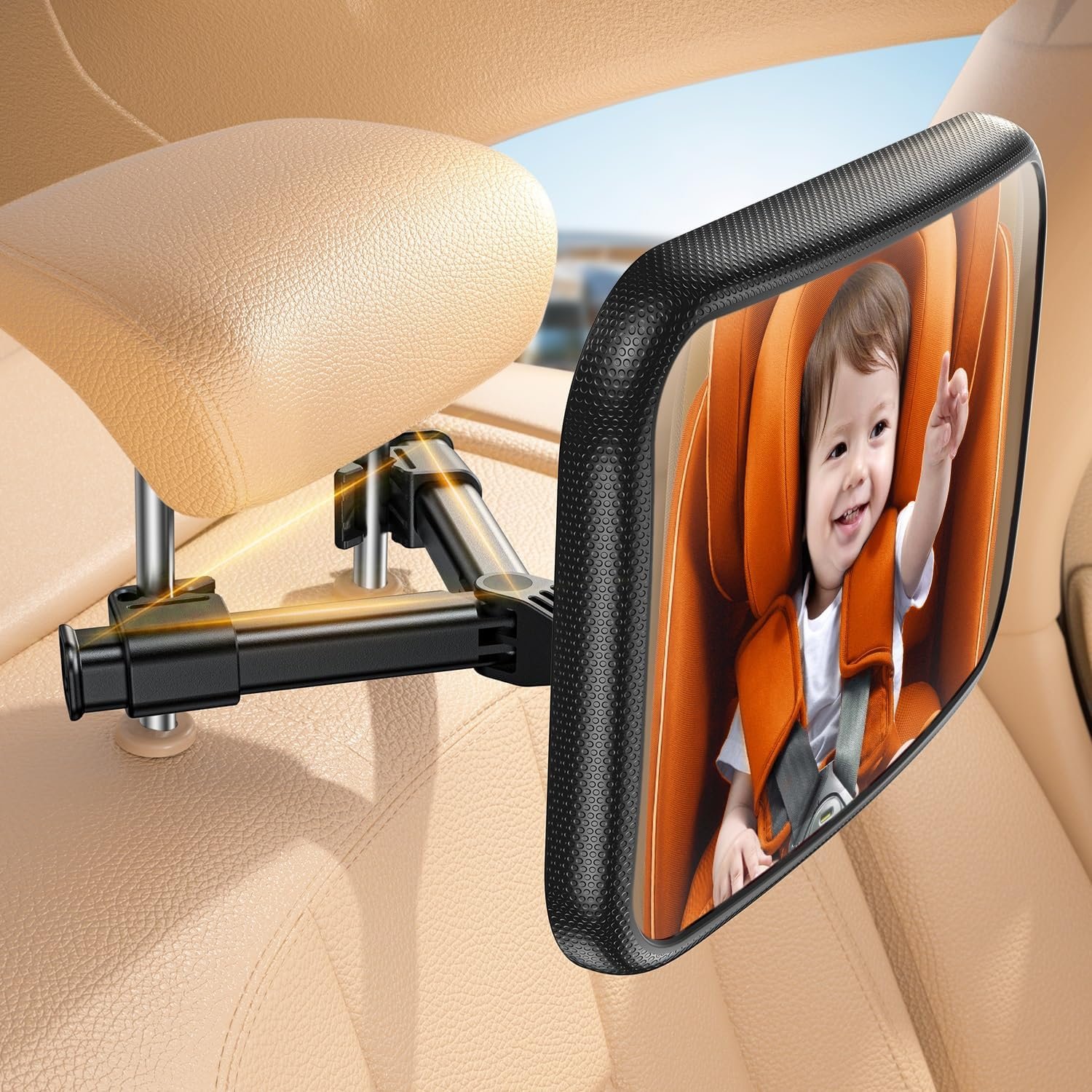 Lamicall Baby Car Mirror for Backseat – Never Shake Clip Hook, Safest Acrylic Rear Facing Car Seat Mirror, 3S Access, 360° Rotation & Wide Clear View, Newborn Baby Accessories Gifts