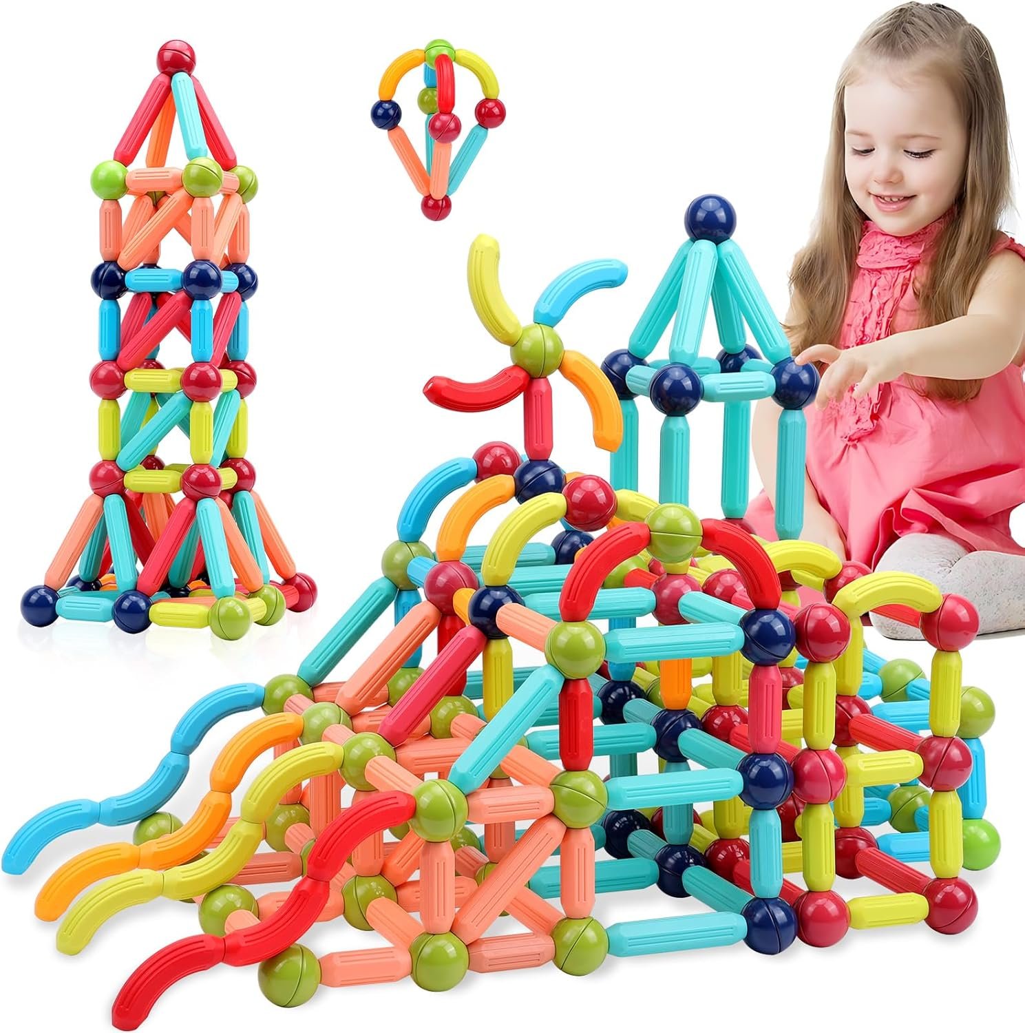 COUOMOXA Magnetic Building Blocks for Toddlers: STEM Educational Toys for 3 4 5+ Years Old Kids – Magnetic Stick Montessori Game for Family for Boys Girls 3-5