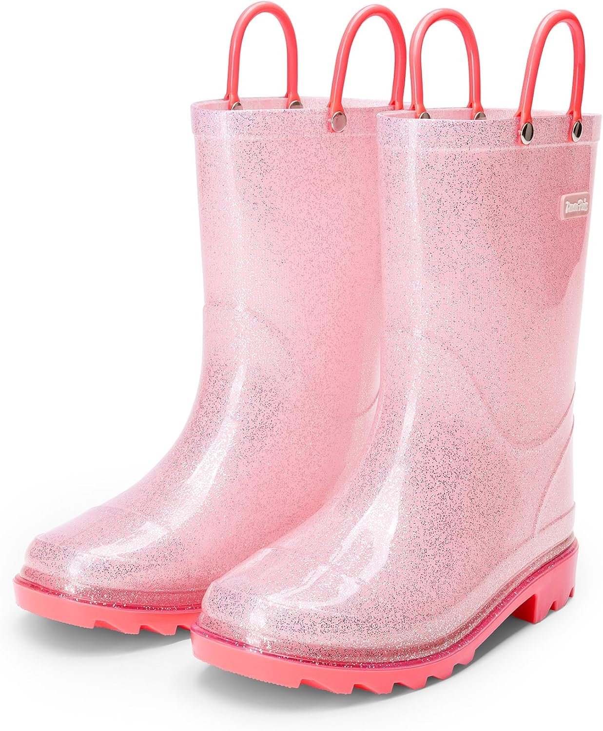 DREAM PAIRS Kids Rain Boots Glitter Boys Girls with Easy-on Handles Sparkly Waterproof Boots Outdoor Playing Rain Boots Unisex-Child