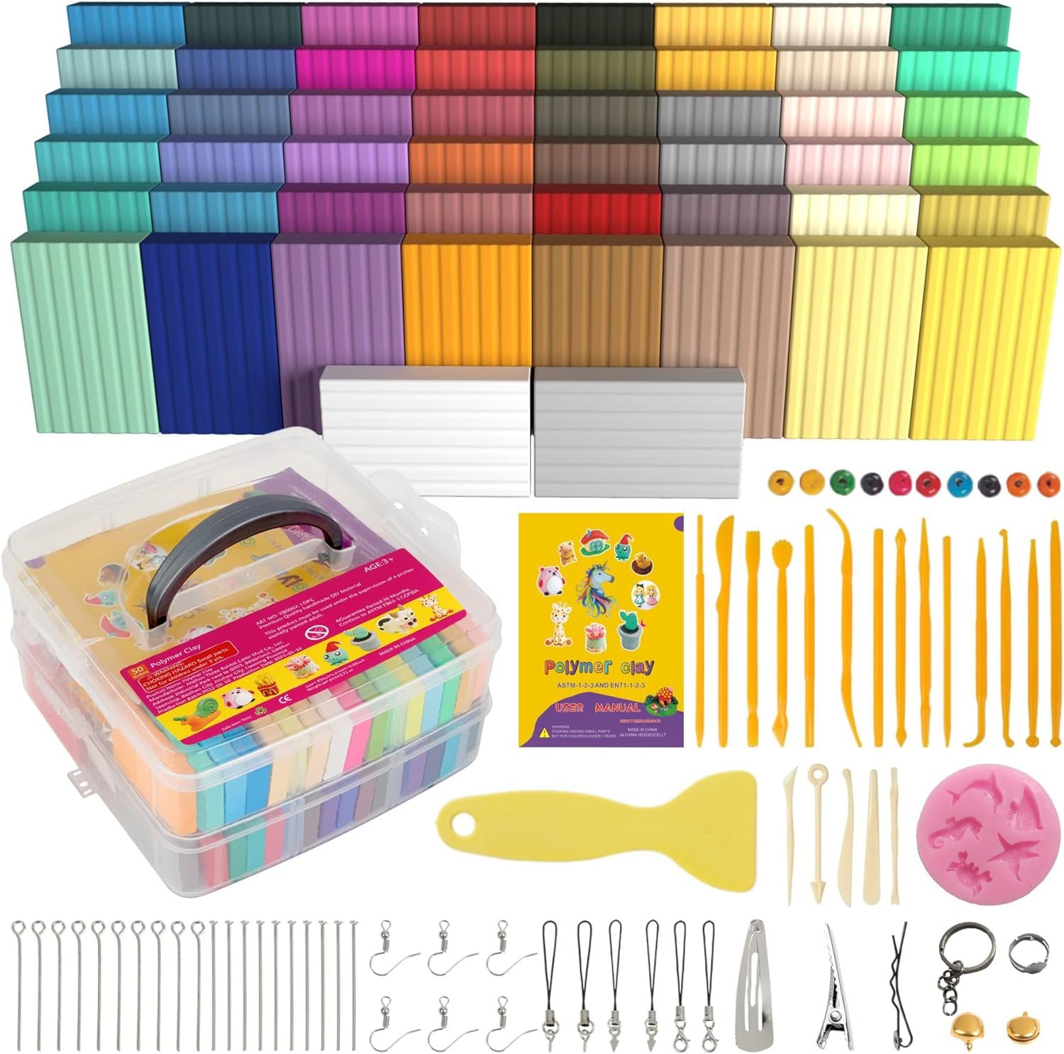 Aestd-ST Polymer Clay 50 Colors, Modeling Clay for Kids DIY Starter Kits, Oven Baked Model Clay, Non-Sticky Molding Clay with Sculpting Tools, Gift for Children and Artists