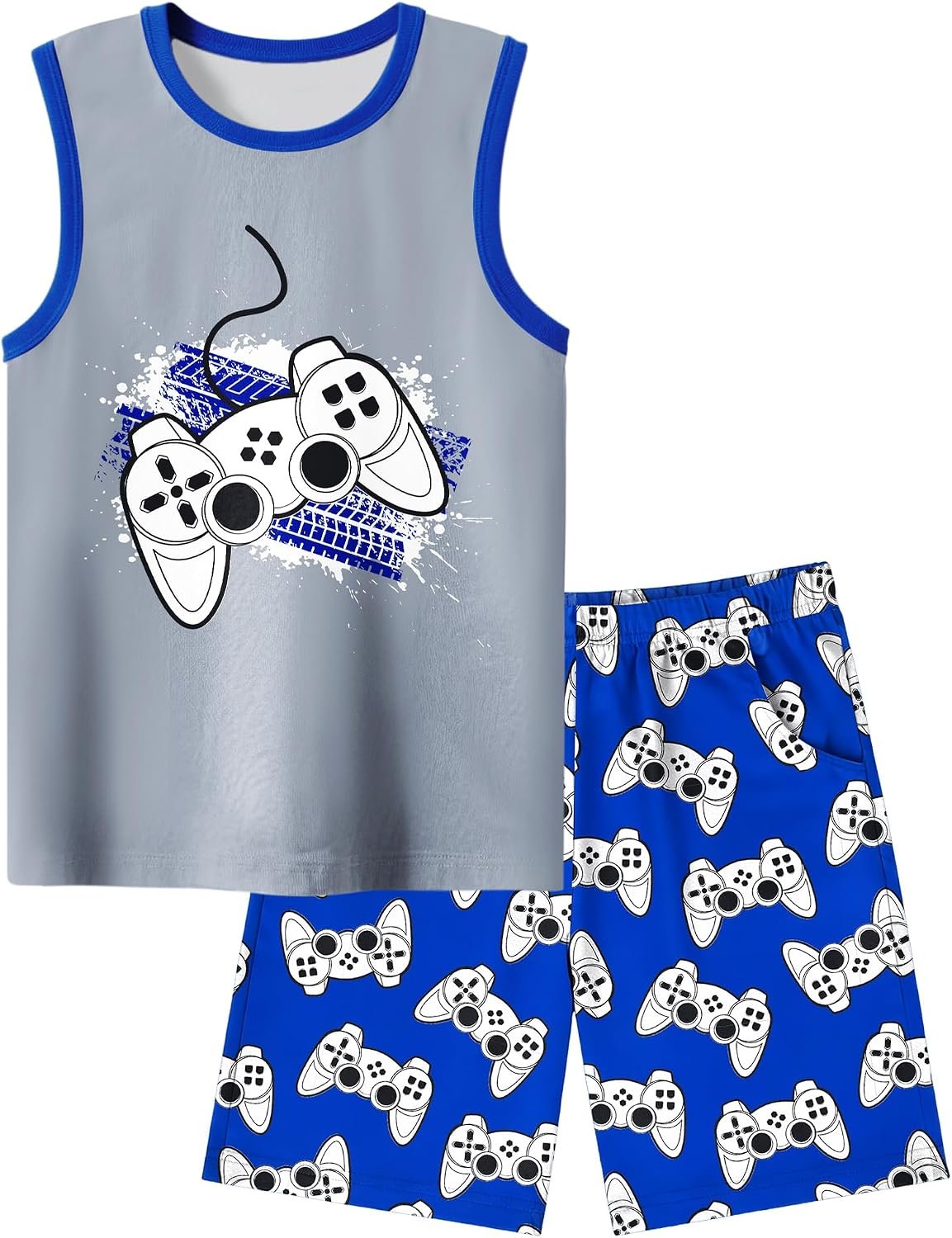 Fiodrimy Boys Pajamas Big Boys Pjs Set 2-Piece ank Top & Shorts Sleepwear Cute Comfy Kid Clothes Size 8-16