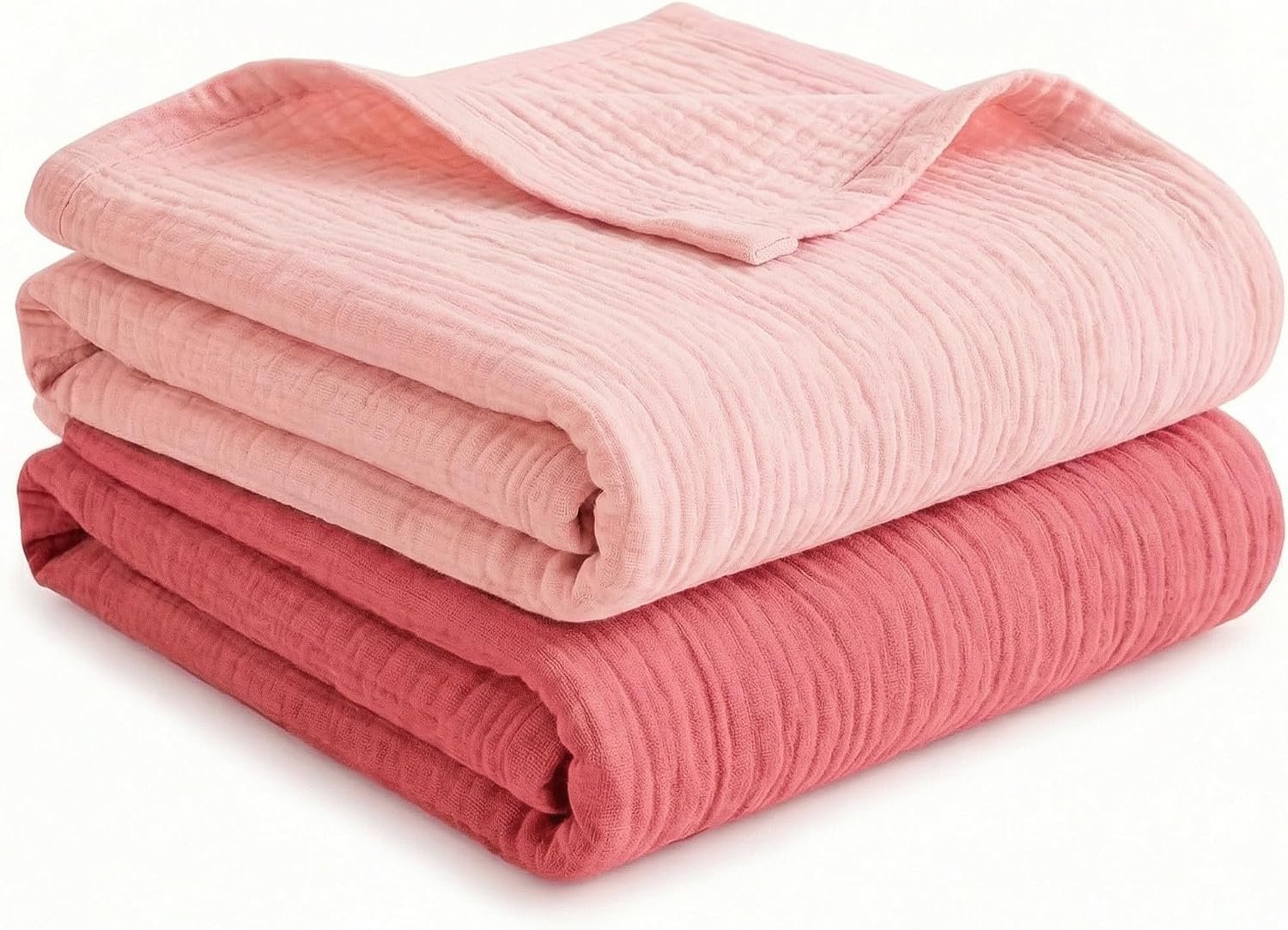 Muslin Swaddle Blankets for Boys Girls, 2 Pack Receiving Baby Blanket Large 47 x 40 inches, Soft Breathable Swaddling Wrap for Unisex Newborn (Gentle Pink)
