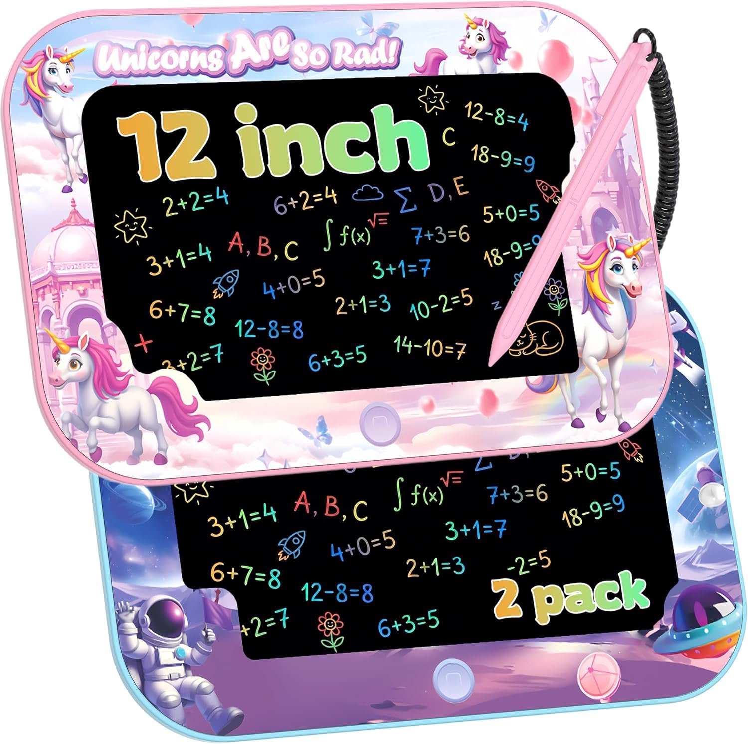 12 Inch LCD Writing Tablet for Kids,2 Pack Kids Drawing Board, Doodle Pad with Color Screen,Reusable Electronic Writing Tablet for Ages 3-8, Educational Travel Toys for Boys & Girls Birthday Gifts