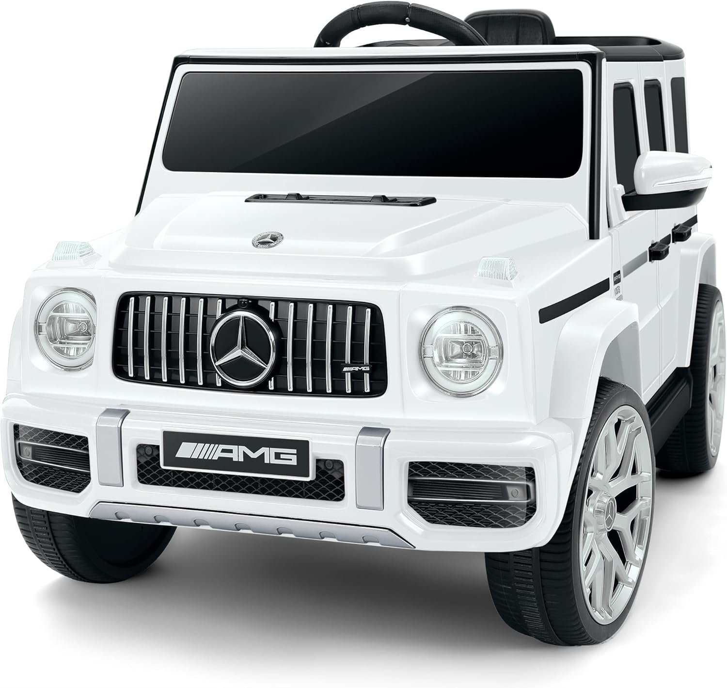 ELEMARA Licensed Mercedes-Benz AMG G63 Ride on Toys,Electric Car for Kids W/Parents Control,Electric Powered G Wagon Ride On Truck Toy,Low Battery Prompt,Bluetooth,Flickering Lights/LED Lights, White