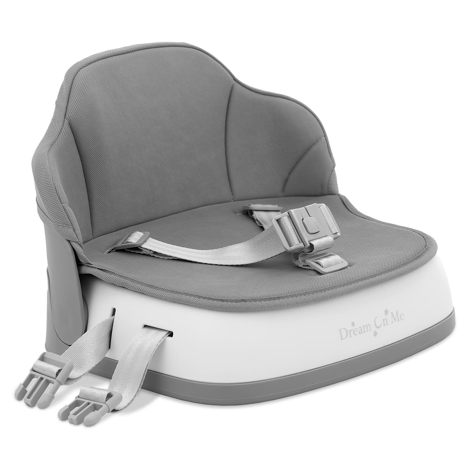 Dream On Me Cozy Pod Baby Booster Seat for 6–36 Months, Portable Travel Booster Chair with 3-Point Safety Harness & 2 Fixing Belts, for Table & Dining, Lightweight Foldable & Easy to Carry – Gray