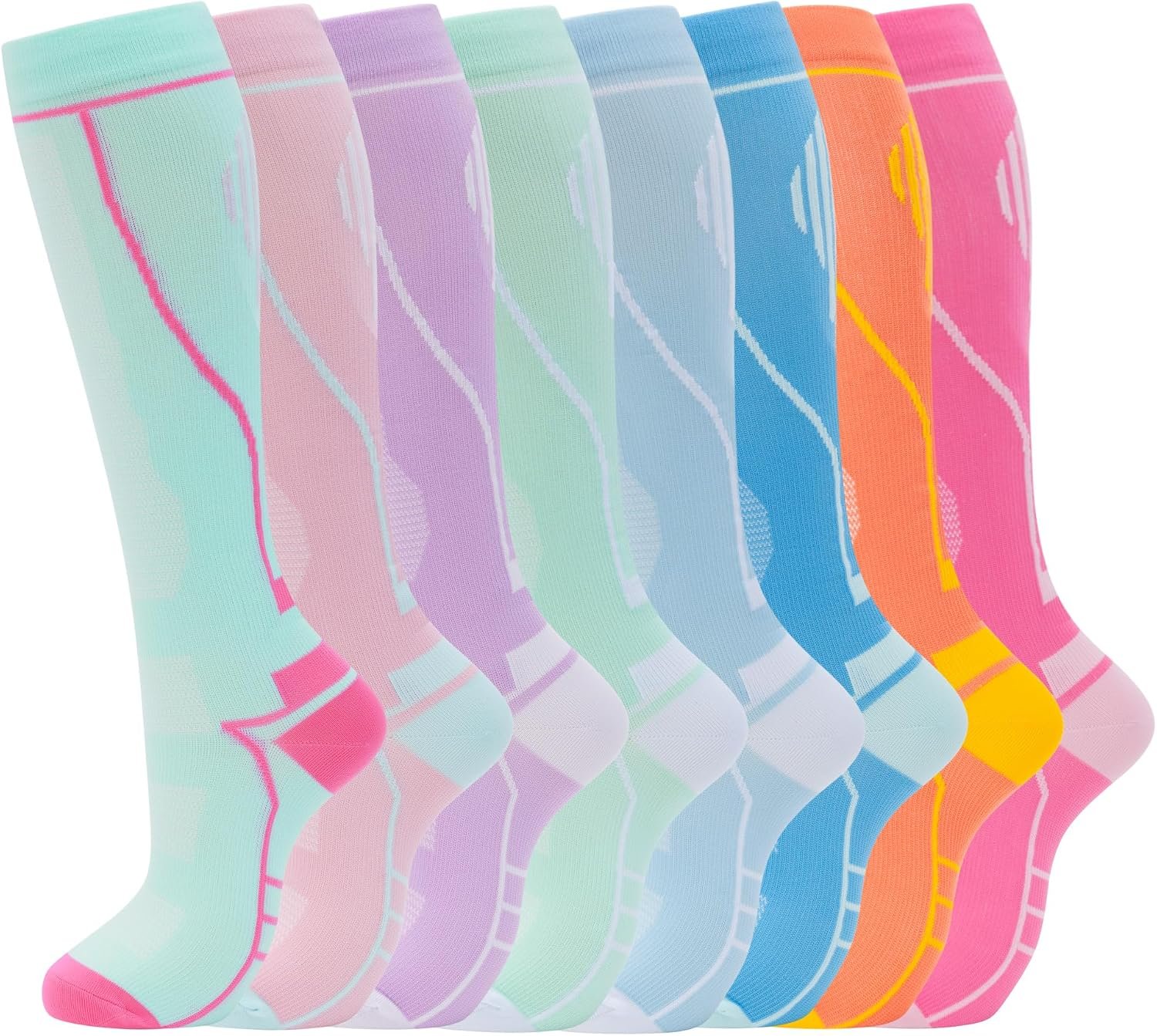 hello momoya Compression Socks for Women Men Circulation Knee High 8 Pairs for Nurses, Running, Travel, Athletic