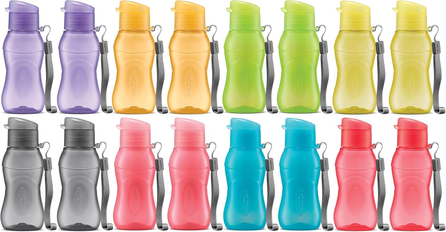 MILTON 16 pack 6 oz Kids Water Bottle for School Leak Free Flip Lid- Portable Small Sports Water Bottle for Adults Carry Strap Party Favors for Kids Treats Prizes Gifts Goodie Bag Stuffers Bulk Pack