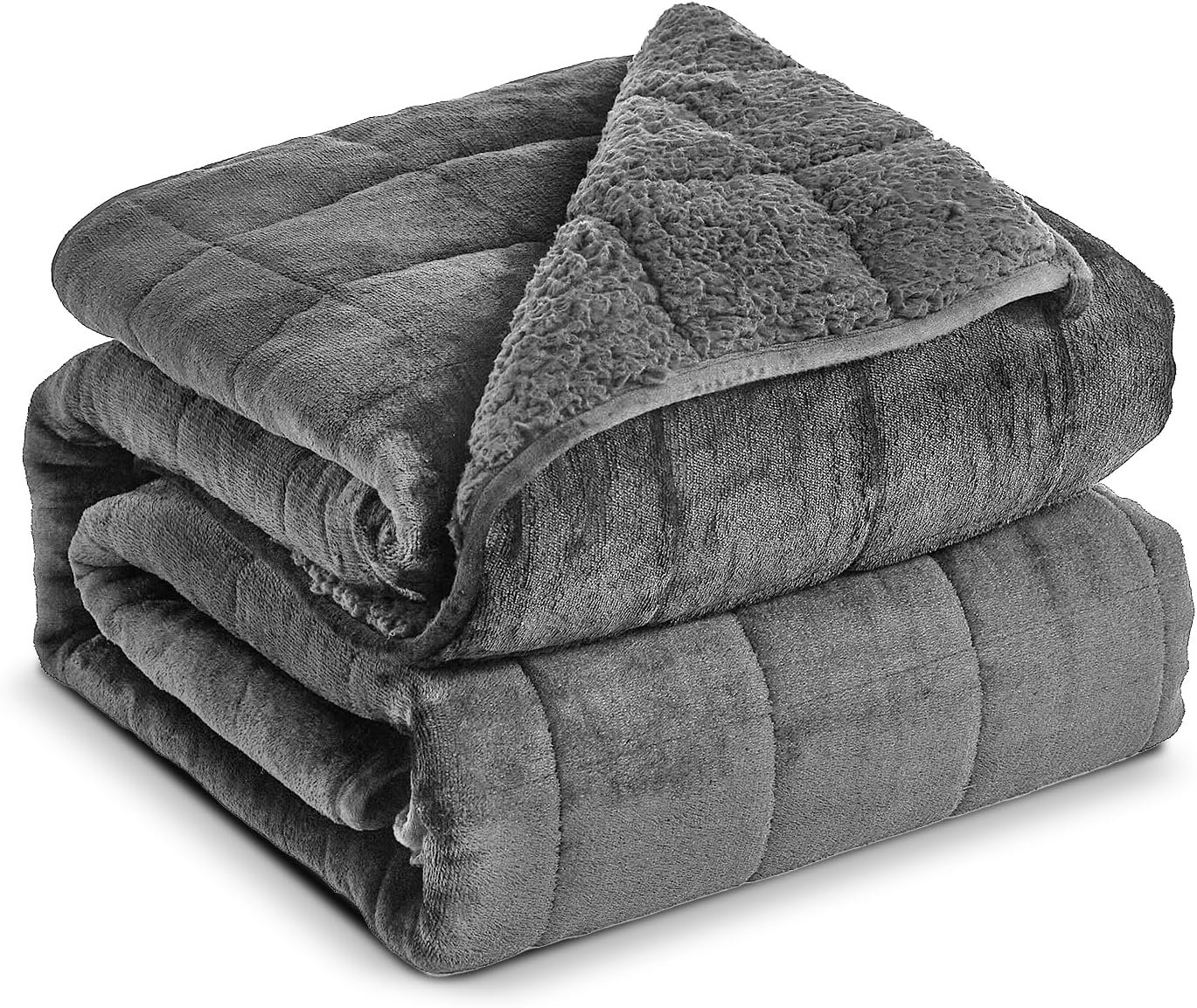 Sherpa Fleece Adult Weighted Blanket, 15 Pounds Dual Sided Soft Plush Blanket for Couch Bed Sofa, Heavy Thick Blankets with Glass Beads Great for Sleep, 48 x 72 inches, Dark Grey on Both Sides