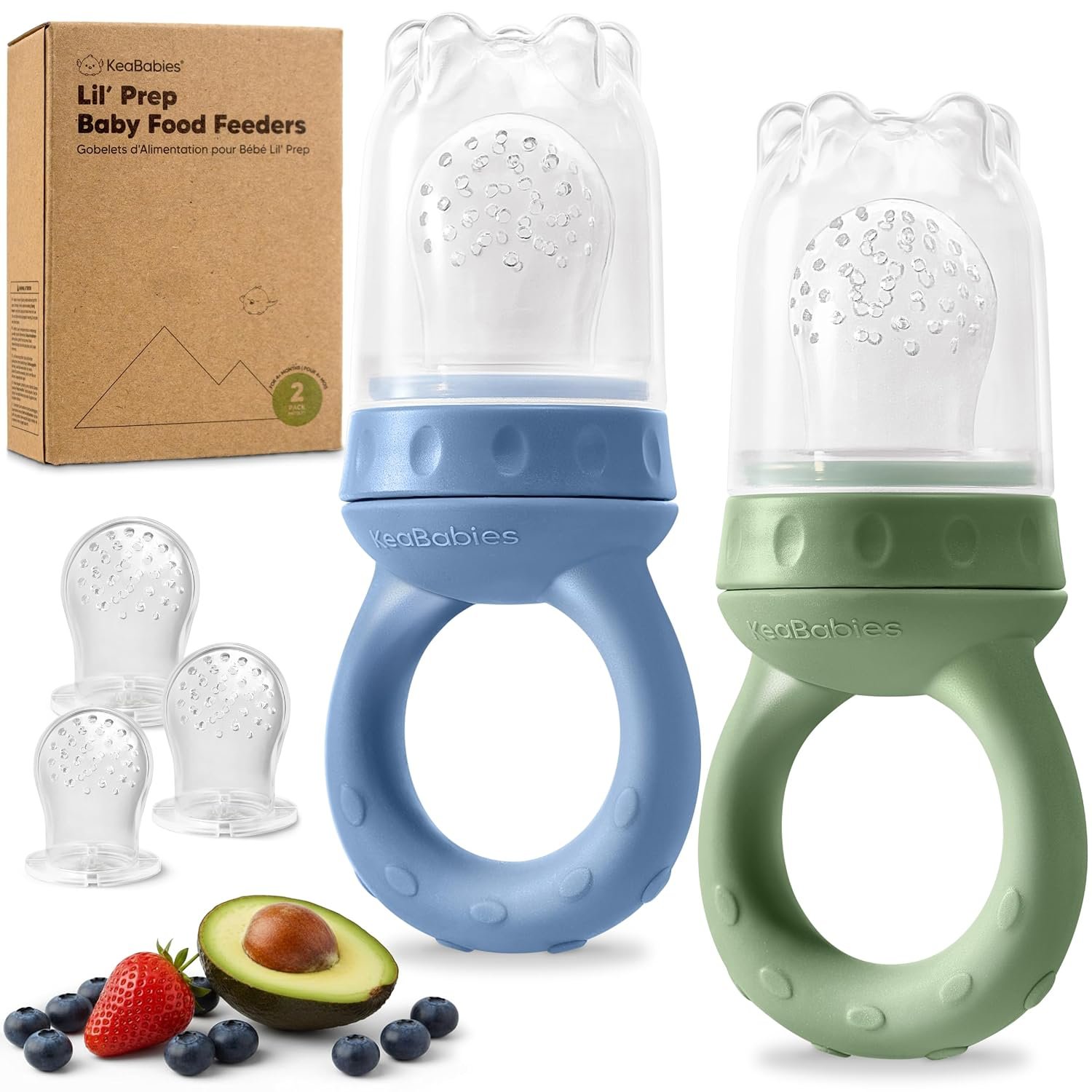 KeaBabies Baby Fruit Feeder 2pk – Silicone Baby Food Feeder for Babies 6-12 Months, Breast Milk Popsicle Teether, Weaning, Pacifier, Freeze Frozen Solid Food, Infant Feeding Essential (Slate)