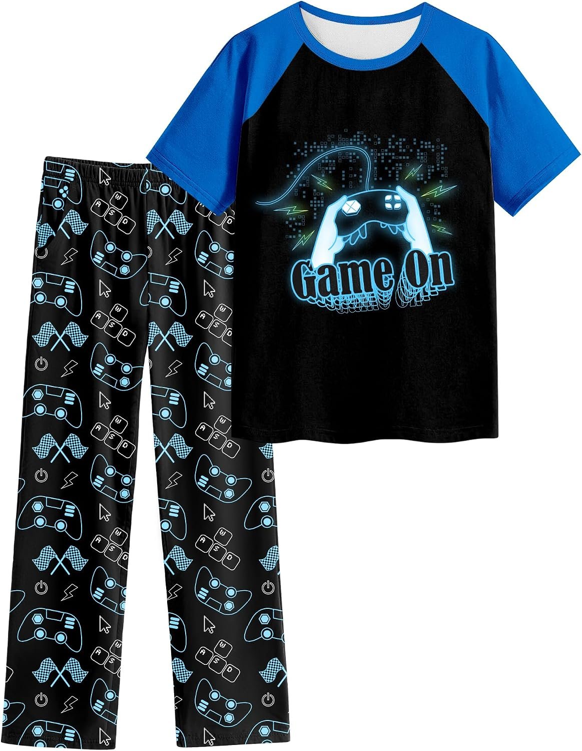 PASHOP Boys Pajamas Little Big Boys Pajamas Short Sleeves and Pants 2 Pieces Summer Pjs Set Kid Sleepwear Size 8-14