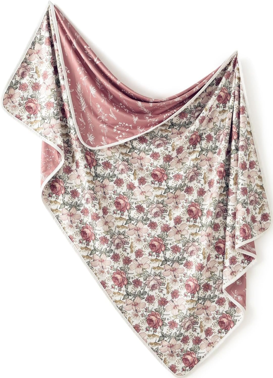 Little Jump Stretchy Jersey Knit Swaddle Blankets, Premium Cotton Floral Baby Blanket,Soft Western Wild Flowers Baby Quilt for Baby Girls and Toddlers(Vintage Floral)