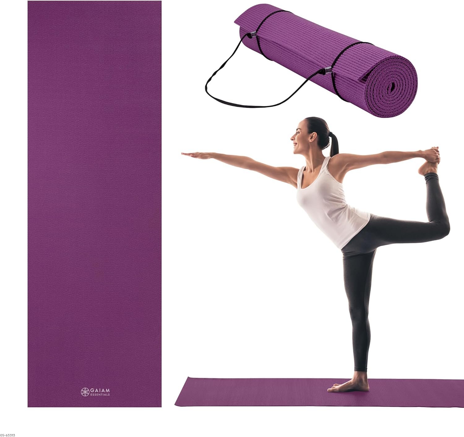 Gaiam Essentials 1/4″ Thin (6mm) Yoga & Pilates, Fitness & Exercise Mat with Easy-Cinch Carrier Strap Cusion Support For Fitness and Gym Workouts