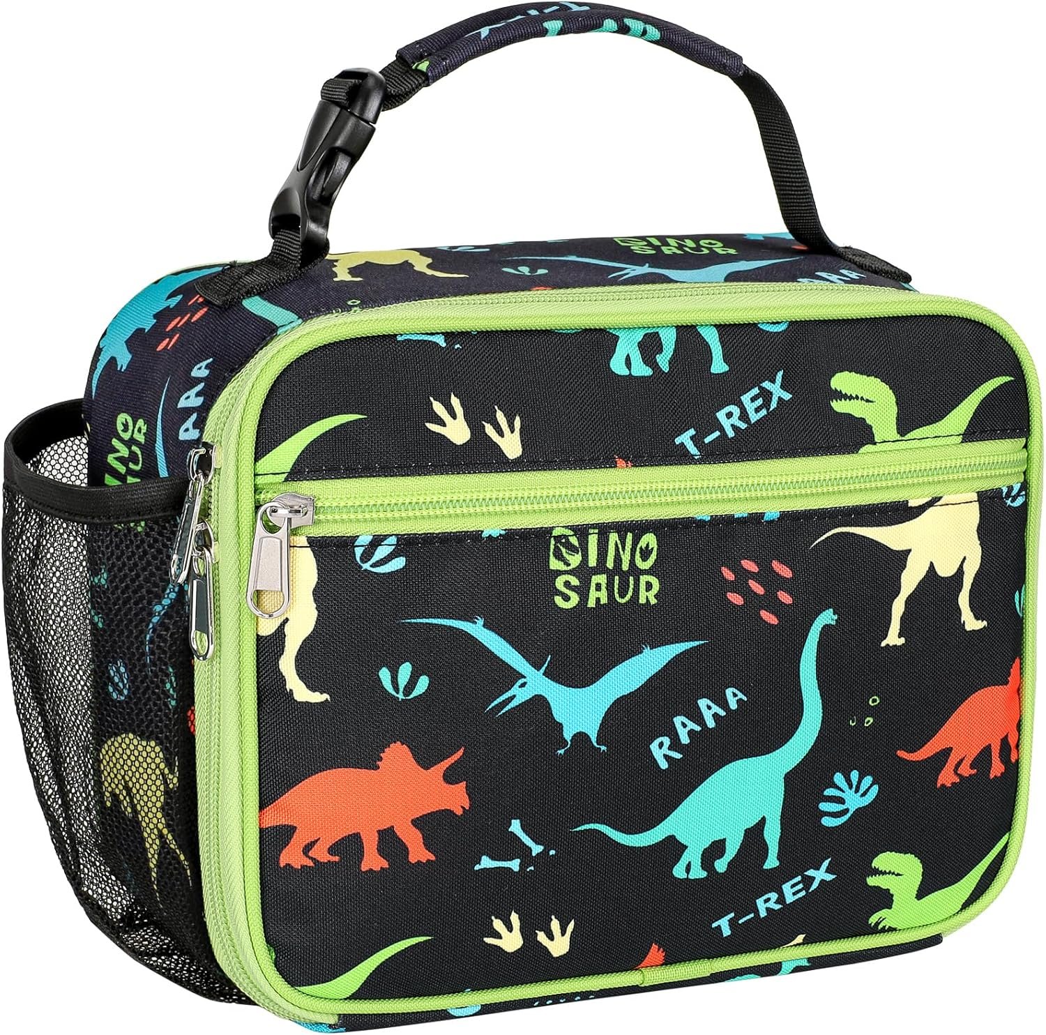 Bagseri Kids Lunch Bag Boys – Thermal Insulated Lunch Box Tote with Water Bottle Holder, Reusable Leak-Proof Kids Lunch Box for Daycare & School, Black Dinosaur (Containers Not Included)