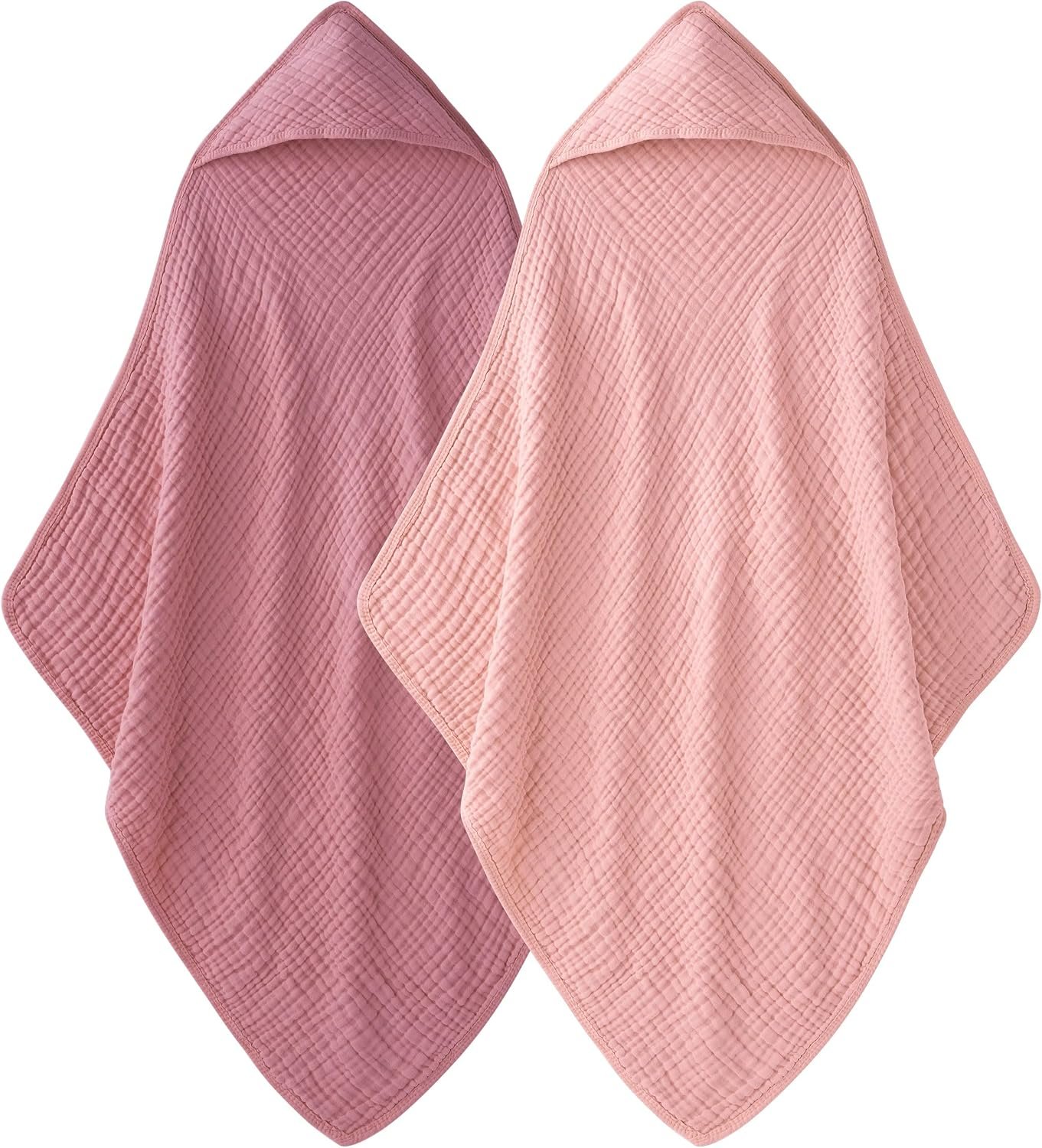 Unnivoll Hooded Baby Towels for Newborn – 2 Pack, 100% Muslin Cotton, Baby Bath Towels with Hood, Soft and Absorbent for Girls Infant, Toddler and Kids, Large 32×32 Inches, Newborn Essential
