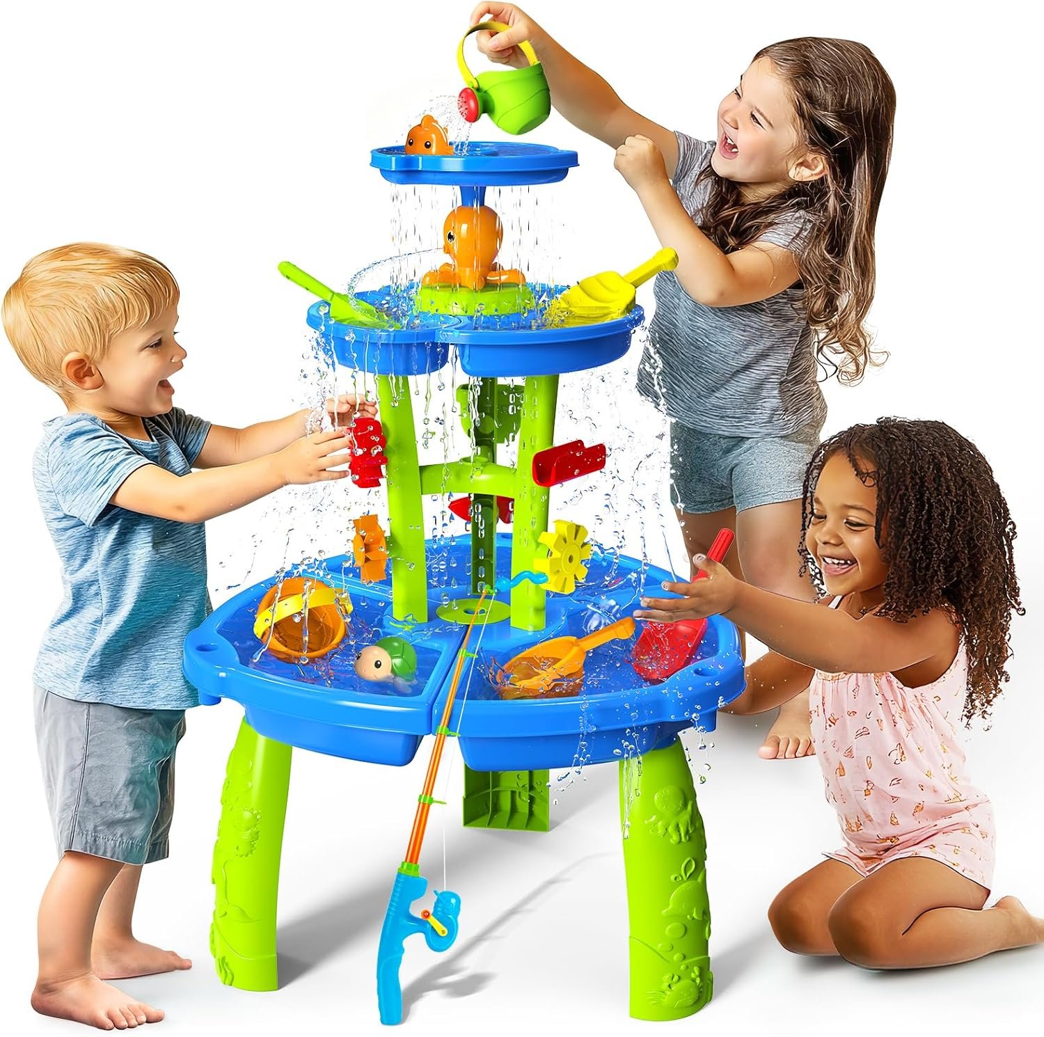 CozyBomB™ Water Table for Toddlers 3-5 | Outdoor Toys Water Play Table, Magnetic Fishing Toy Game, Summer Splash Pond Showers Sand Activity, Sensory Party Birthday Gift Kids Ages 4-8 9-12