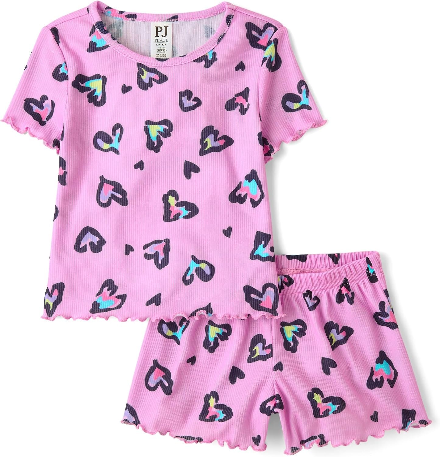 The Children’s Place Girls’ Short Sleeve Top and Shorts,2 Piece Pajama Set