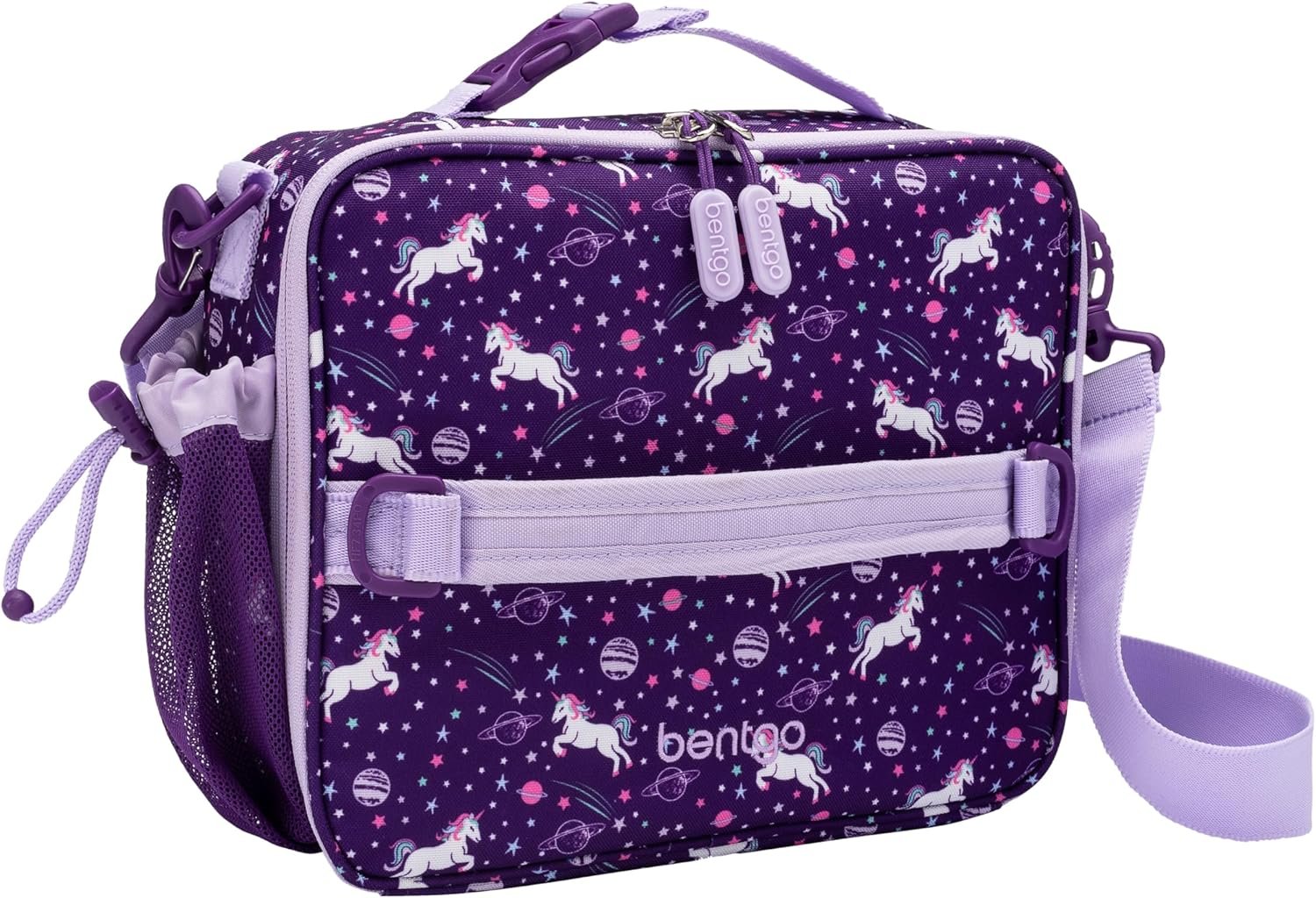 Bentgo Kids Lunch Bag – Durable, Double-Insulated Lunch Bag for Kids 3+; Holds Lunch Box, Water Bottle, & Snacks; Easy-Clean Water-Resistant Fabric & Multiple Zippered Pockets (Unicorn)