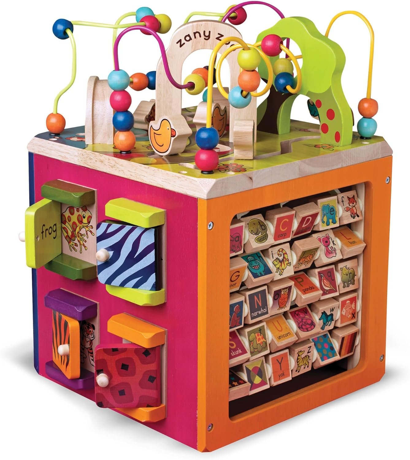 B. toys – Wooden Activity Cube – Activity Center – Educational Toy – Wooden Toys For Toddlers, Kids – 1 Year + – Zany Zoo