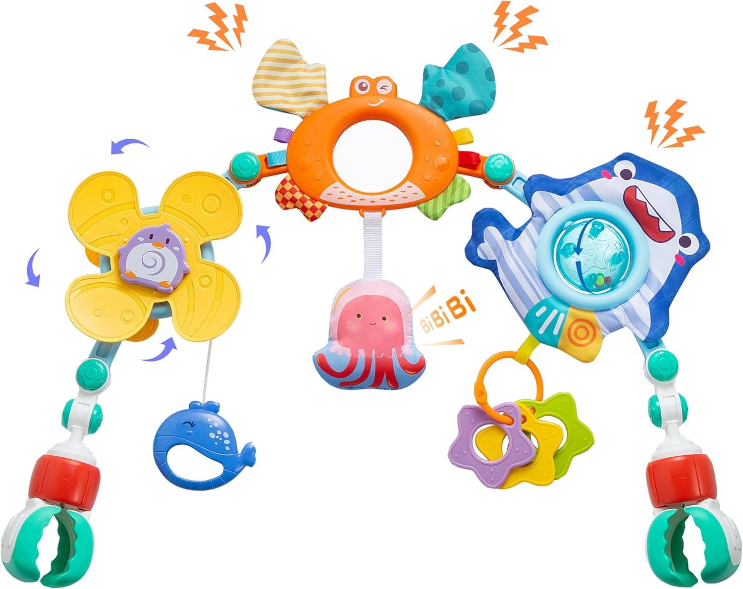 Baby Stroller Arch Toy, Car Seat Toys, Adjustable Arch Stroller toy with Hanging Sensory Activity toys,fits on Baby Bouncer, Bassinet, Stroller, Crib and Car Seats for baby infant Boy Girl 0-18 Months