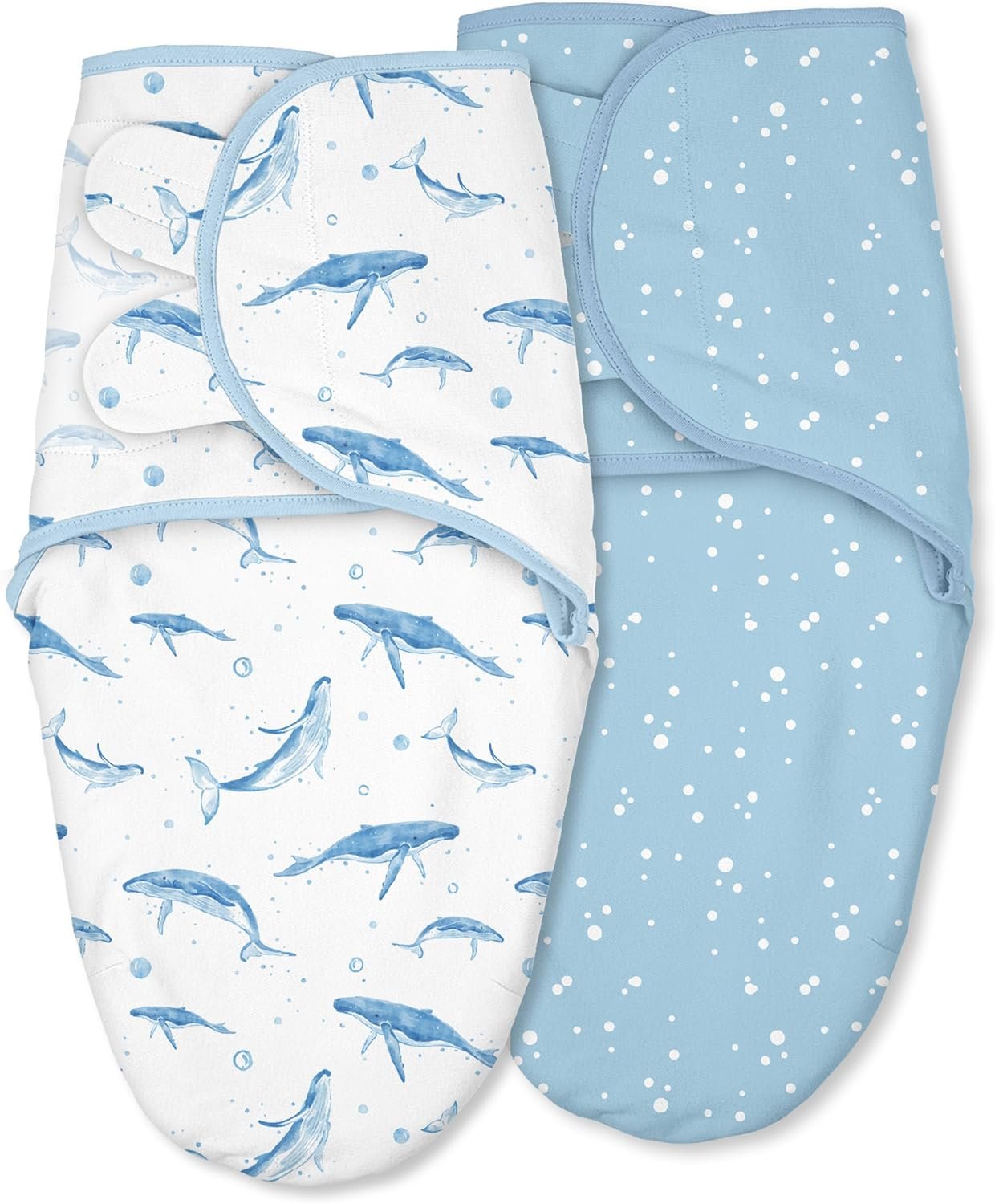 Baby Swaddles for Newborn Organic Cotton,Soft & Snug Newborn Velcro Swaddle 0-3 Months Sleep Sack Helps Calm Startle Reflex, 2-Pack Wrap Nursery Swaddling Blankets Whale