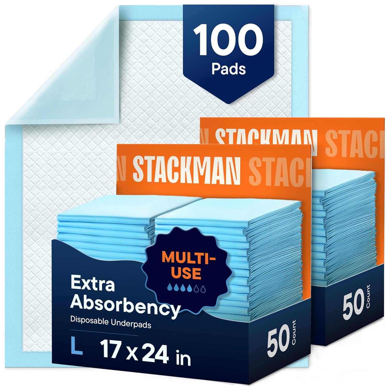 Chucks Pads Disposable [100-Pack] Multi-Purpose Pee Pads – Incontinence Underpads for Dog, Puppy & Diaper Changing Table Pad for Baby 17″ x 24″ Bed & Chair Liners – Pet Potty Training Pads