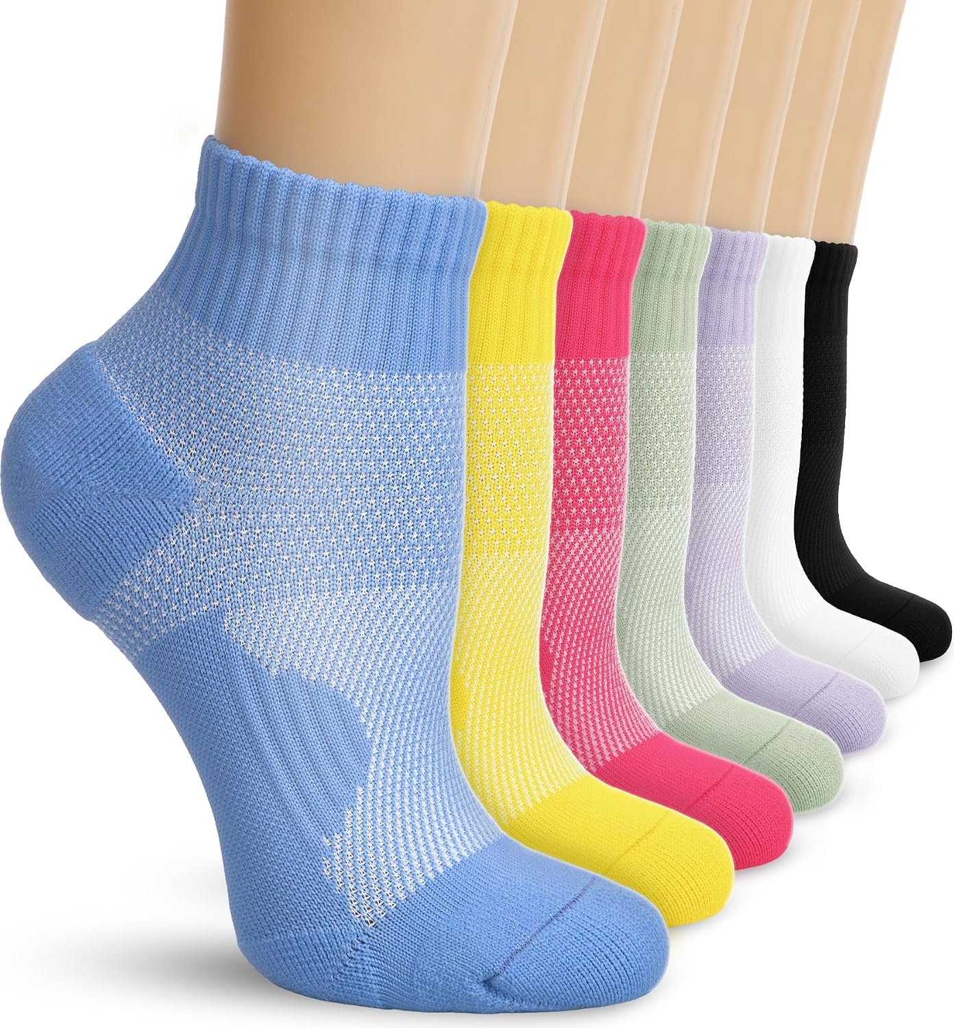 DHSO 7 Pairs Cushioned Ankle Compression Socks for Women Running Wicking Socks with Arch Support