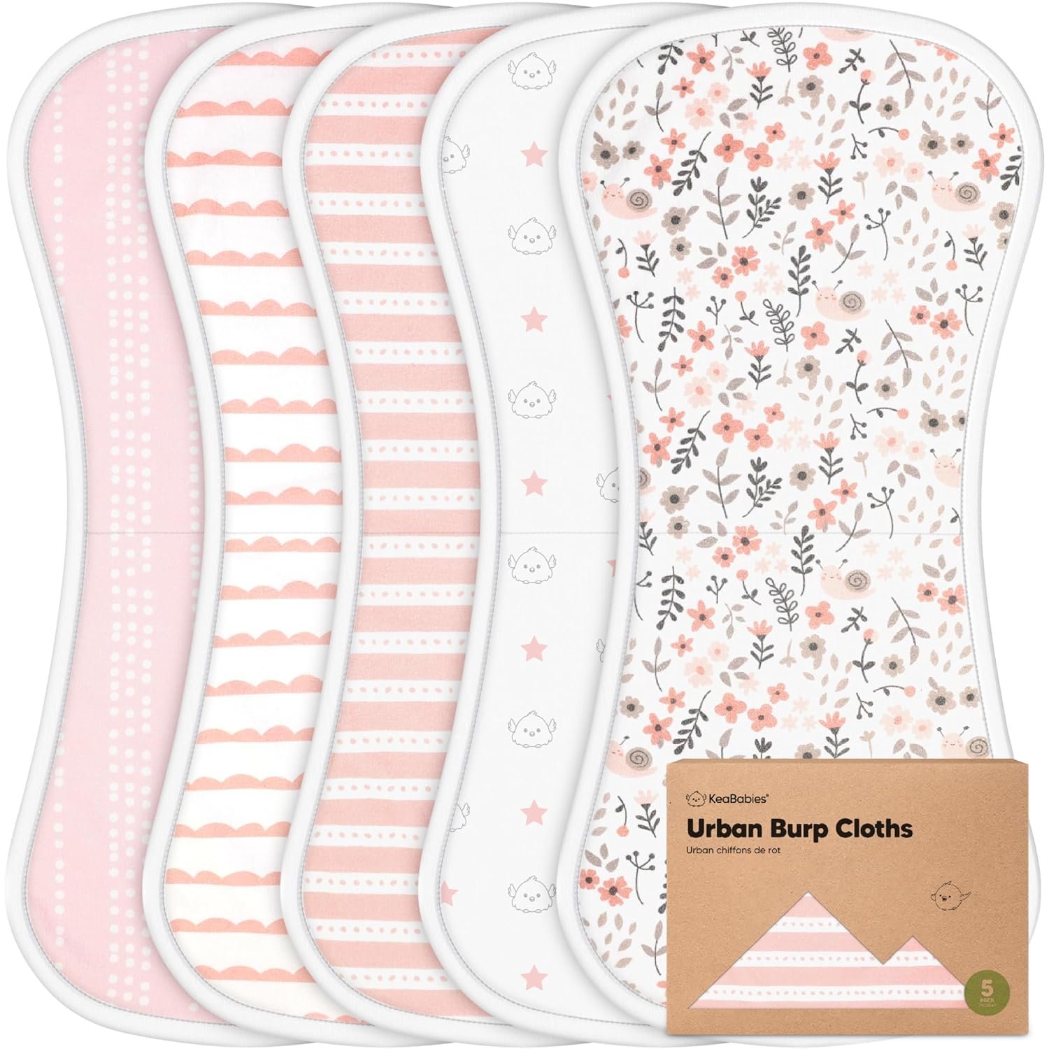 Organic Burp Cloths Baby Boy & Girl – 5-Pack Super Absorbent Cotton Burping Cloths for Babies, Soft & Plush Newborn Spit Up Rags, Infant Towels for Milk Spit Up, Unisex, Large 21″ x 10″ (Sweet Charm)