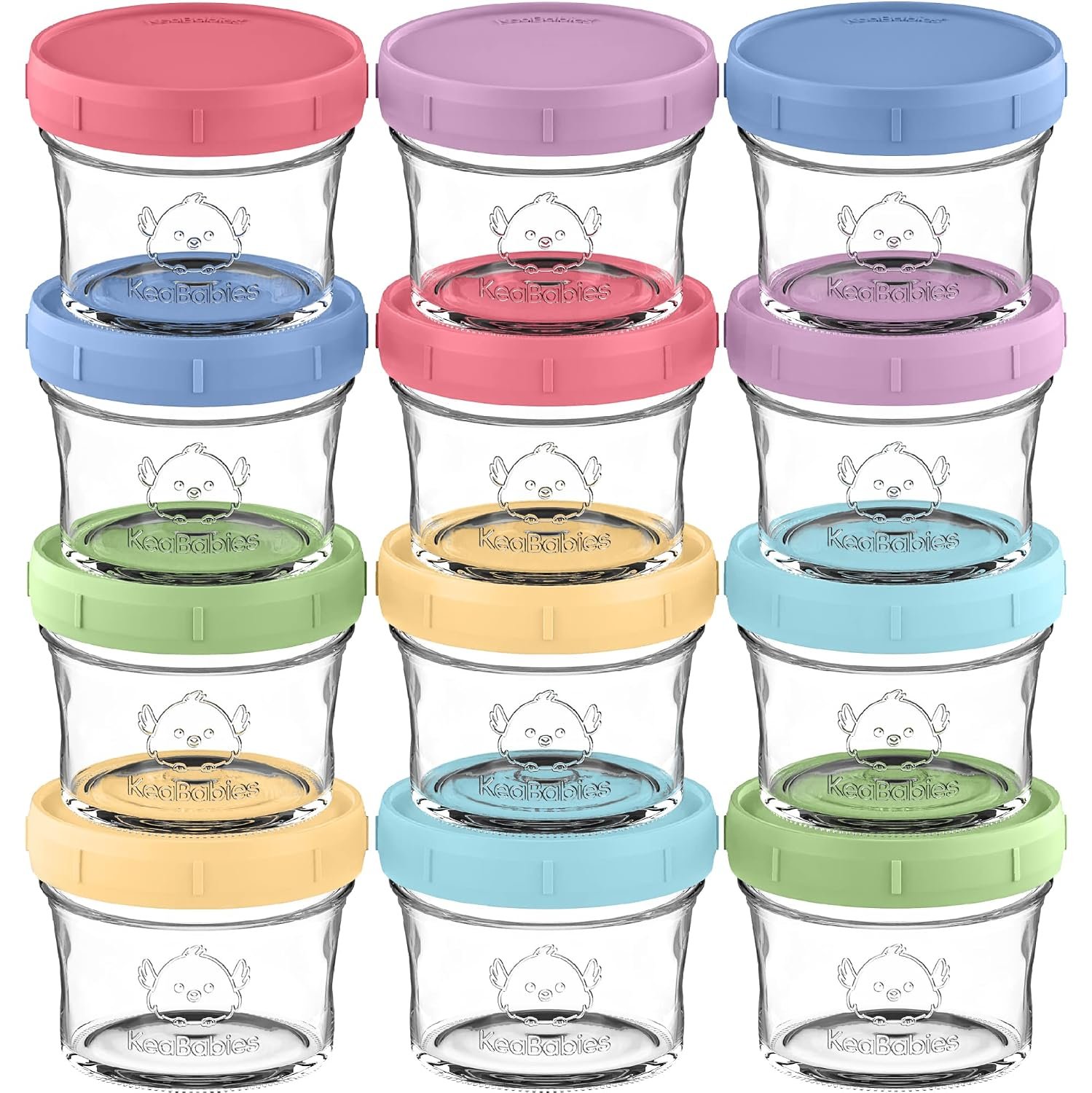 KeaBabies 12pk 4oz Glass Baby Food Containers with Lids – Leak-Proof, Microwavable Small Glass Jars, Baby Purees & Toddler Snack Storage Containers, BPA-Free, Dishwasher & Freezer Safe (Nord)