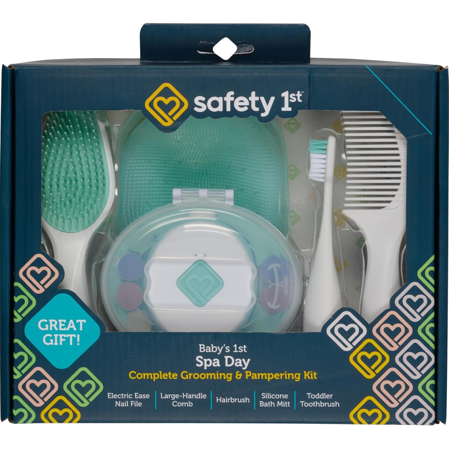 Safety 1st Baby’s 1st Spa Day Kit, Electric Ease Nail File, Soft Bath Mitt, Toddler Toothbrush, Hairbrush & Comb, Baby Grooming Set