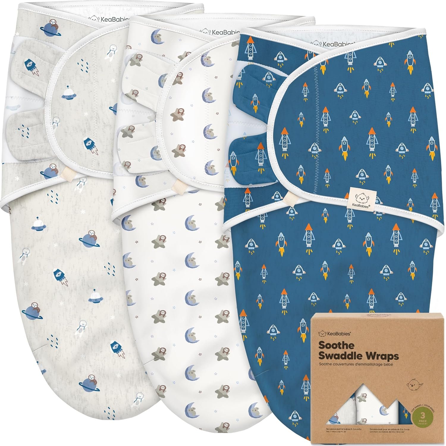 KeaBabies 3-Pack Baby Swaddle Sleep Sacks – Organic Swaddles for Newborns, Infant 0-3 Months, Baby Girls, Boys, Soft & Snug Newborn Sleep Sack, Nursery Swaddling Blankets (Cosmo, OS)
