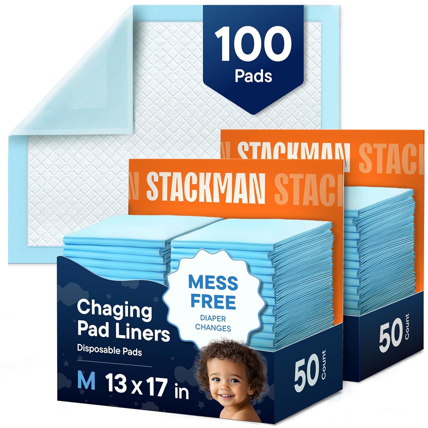 Disposable Changing Pads [100-Pack] Diaper Pad for Baby, Puppy & Dog – Pee & Wee Underpads – Chux Potty Training Liner – Changing Table Cover – 17″x13″ Leak-Proof Liners for Incontinence & Travel Use