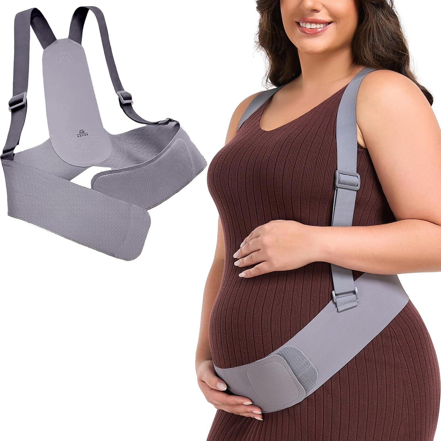 Belly Bands for Pregnant Women, Pregnancy Belly Band with Adjustable Support Brace Straps, Adjustable Maternity Belt for Abdomen, Waist and Back Support (Gray,M)