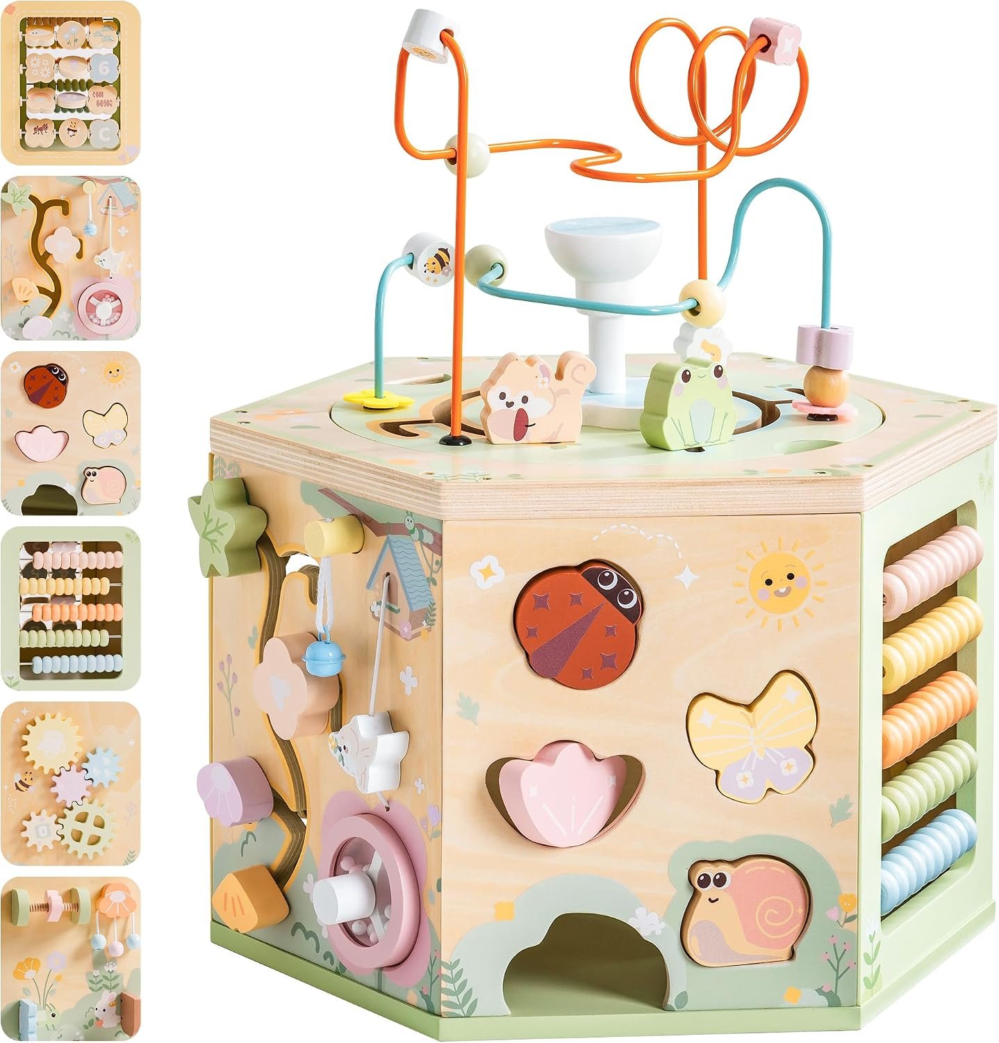 ROBUD 13-in-1 Wooden Activity Cube, Montessori Toys for 1+ Year Old Boys & Girls, Multipurpose Educational Sensory Toy for Toddlers, Educational Learning Toys, Fountain Garden Theme
