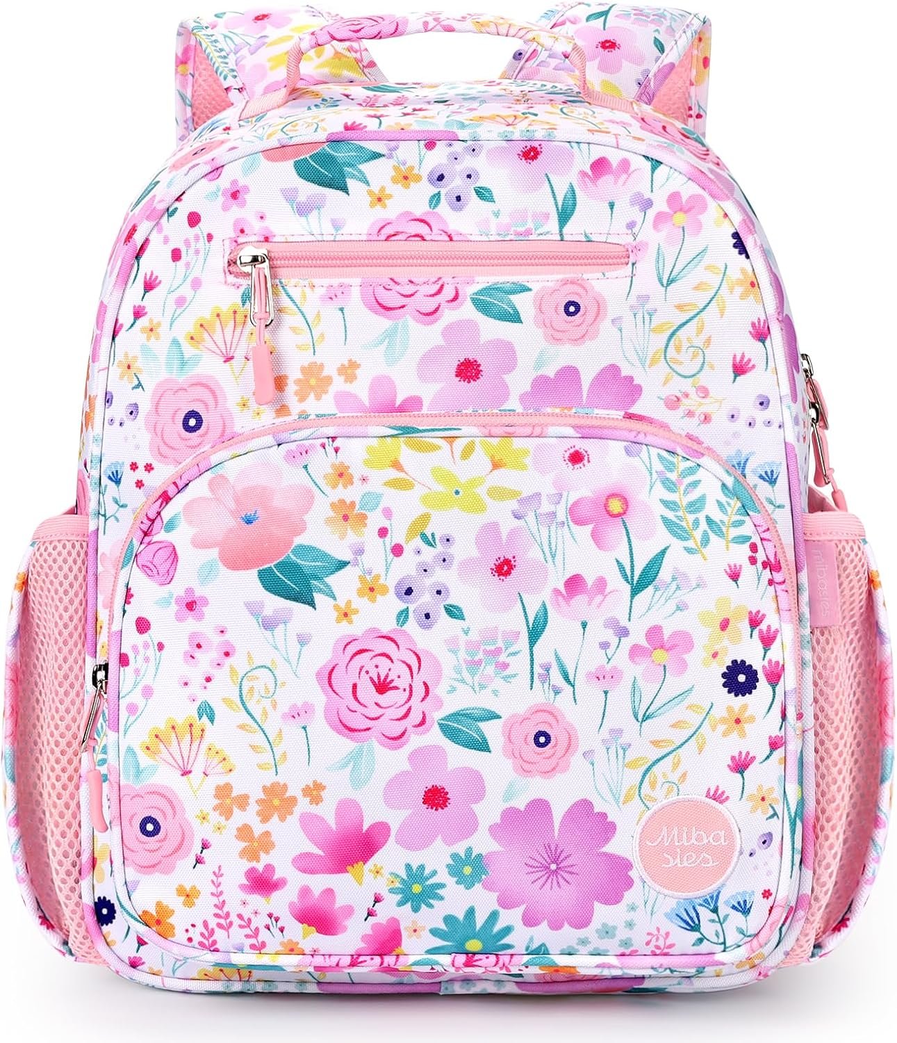 mibasies Kids Backpack for Girls: Girls Backpack 5-8 – Kindergarten Elementary School Bookbag for Girl – Flower Pink