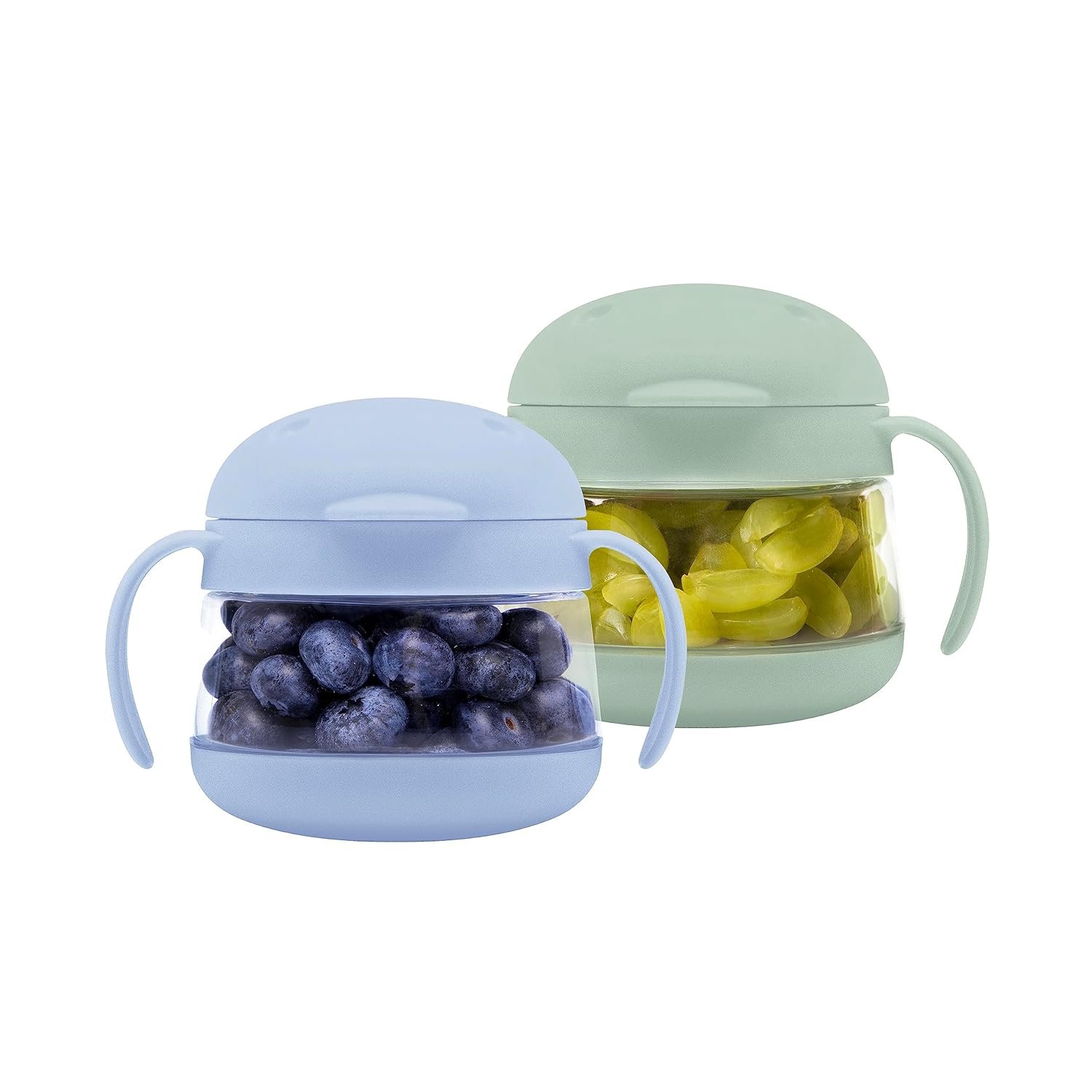 Ubbi Tweat Snack Containers for Kids & Toddlers, BPA-Free Tritan Spill-Proof Toddler Snack Cups, Portable Travel Food Storage, Summer Essentials for Kids, Sage Green & Blue
