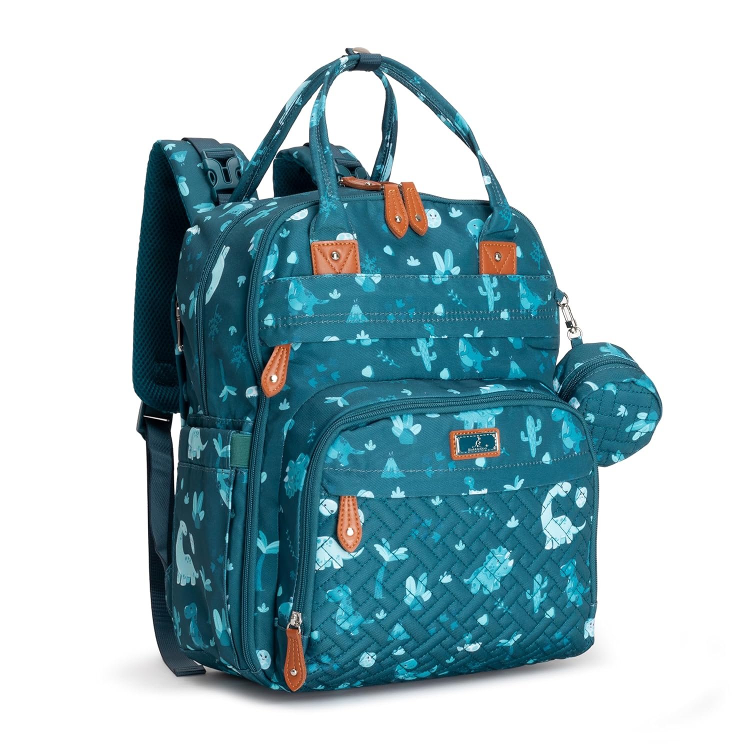 BabbleRoo Diaper Bag Backpack – Baby Essentials Travel Tote – Multi Function Water Resistant Diaper Bag, Travel Essentials Baby Bag with Changing Pad, Stroller Straps & Pacifier Case – Unisex, Dino