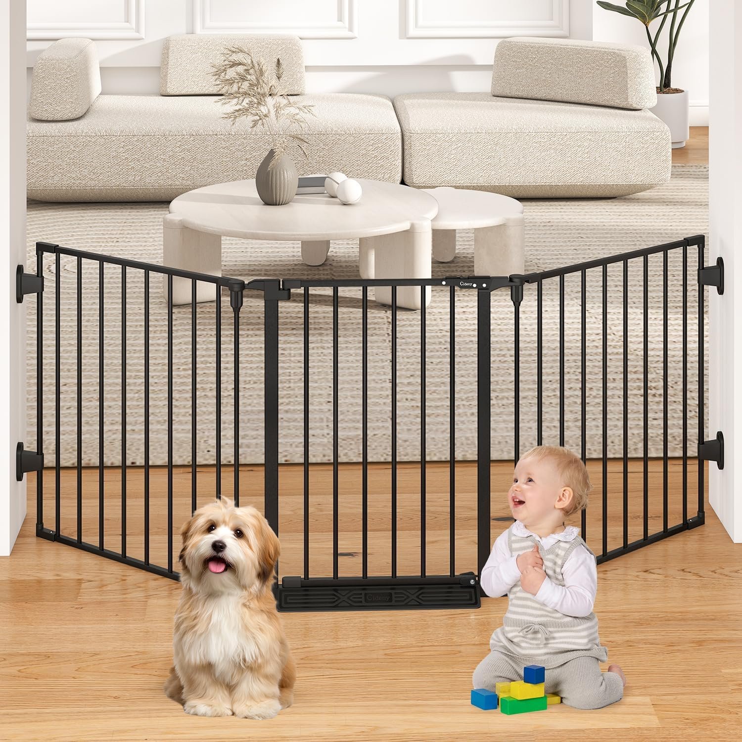 29.4-78″ Extra Wide Baby Gate, Long Dog Gates Indoor for Doorways Stairs, Essential Large Safety Gate for Child Toddler with Anti-Trip Pedal, Adjustable Pet Gate, 28″ Tall 3 Metal Panels Black
