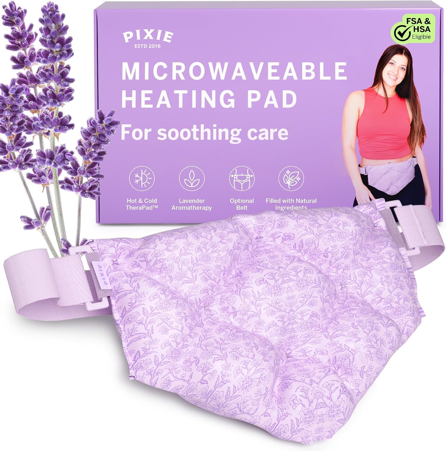 Pixie Microwavable Heating Pad for Period Cramps – Flaxseed & Lavender Weighted Wearable Hot & Cold Reusable TheraPad™ Waist Belt for Menstrual Cramp Pain Relief, Lower Back, Stomach & Feminine Care
