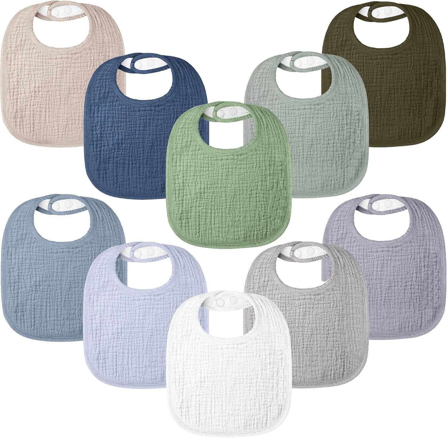 Bearmoss 100% Cotton Muslin Baby Bibs 10-Pack Baby Drool Bibs for Unisex Baby Toddlers Infant Newborns Drooling and Teething