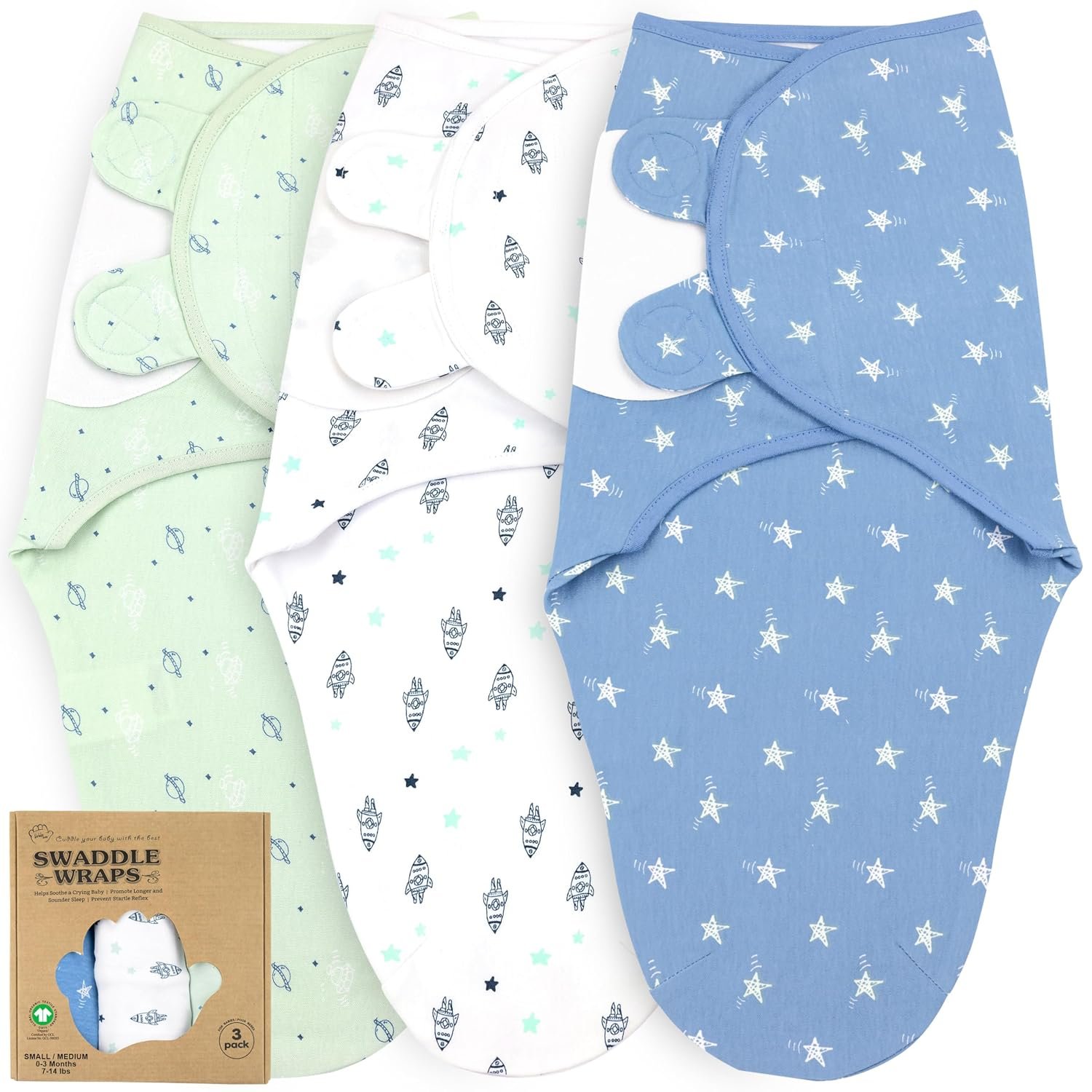 Swaddles for Newborn Boys – 3-Pack Infant Swaddles 0-3 Months – Adjustable Newborn Swaddle Sleep Sack – Soft Organic Cotton Baby Wrap for Safe & Cozy Sleep