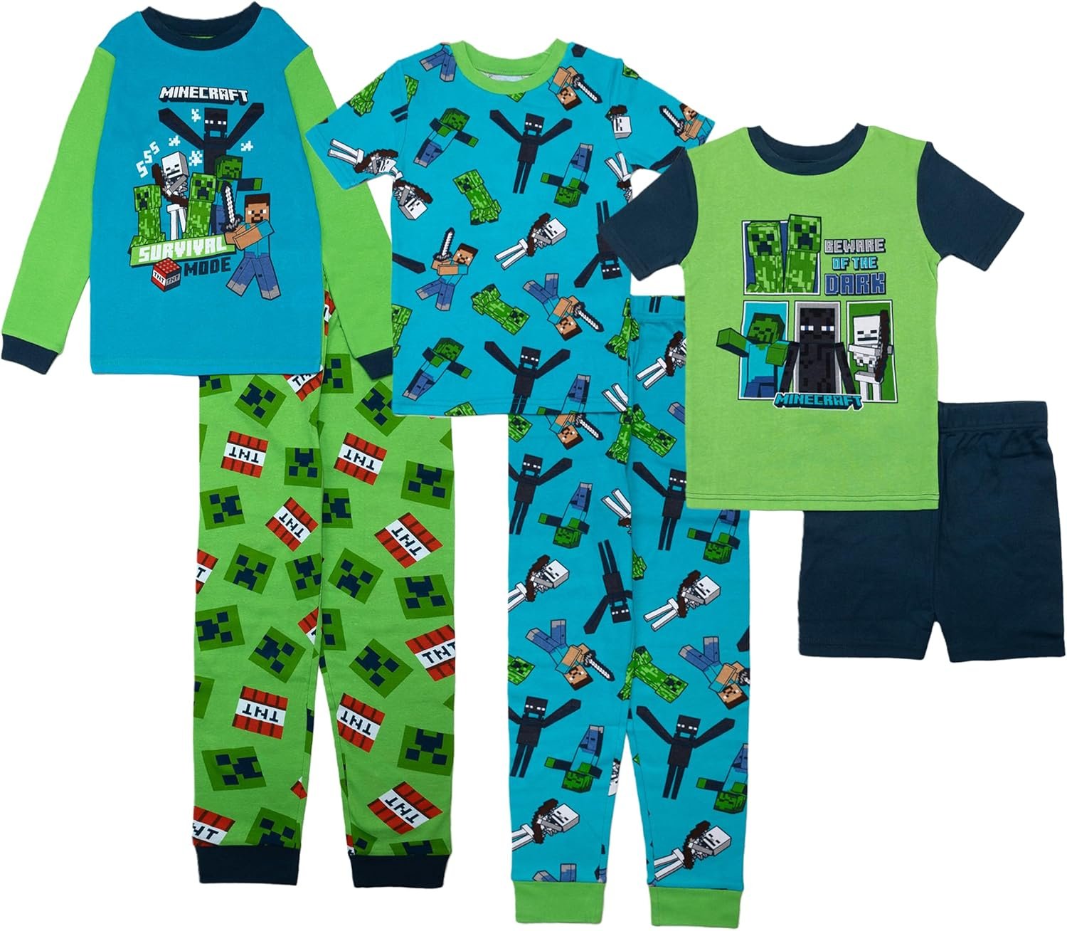 Minecraft Boys’ 6-piece Snug-fit Cotton Pajama Set, Soft & Cute for Kids