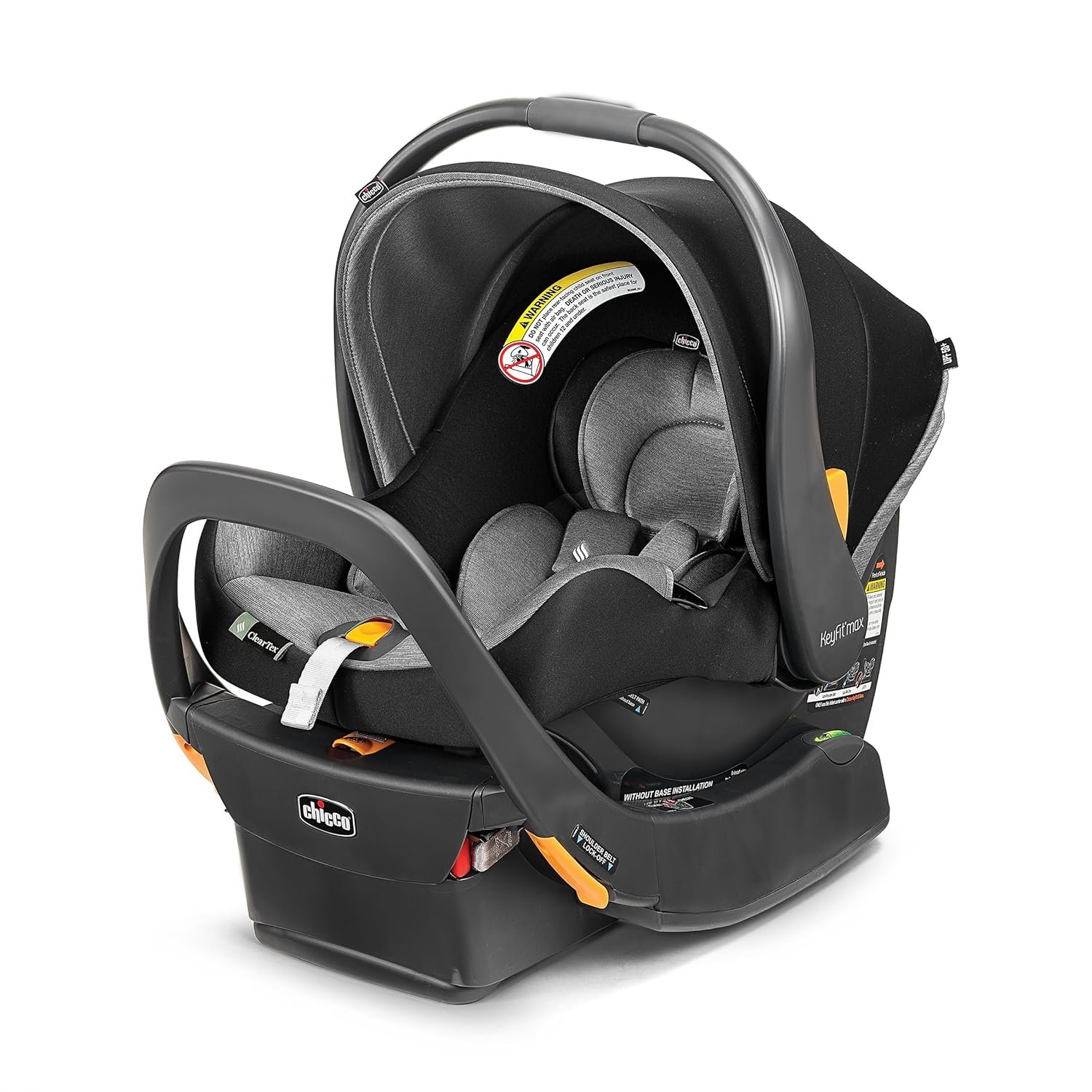 Chicco KeyFit Max ClearTex Infant Car Seat and Base, Rear-Facing Seat for Infants 4-30 lbs., Infant Head and Body Support, Compatible with Chicco Strollers, Baby Travel Gear, Legend/Black