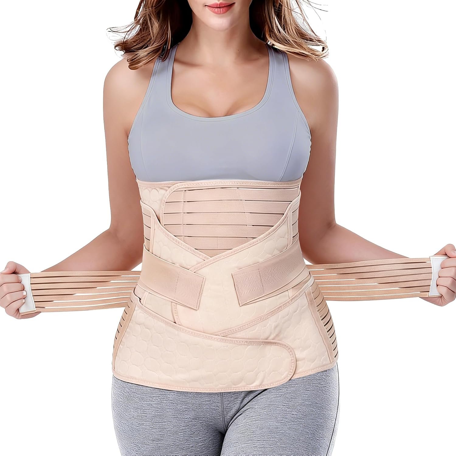 3 in 1 Postpartum Belly Band – Postpartum Belly Support Recovery Wrap, After Birth Brace, Slimming Girdles, Body Shaper Waist Shapewear, Post Surgery Pregnancy Belly Support Band (S/M, Beige)