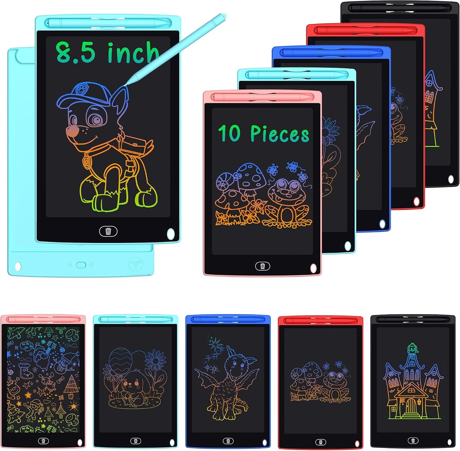 LCD Writing Tablet for Kids – 10 Pack 8.5 Inch Doodle Board Erasable Electronic Painting Drawing Pads Learning Toy Gifts for Christmas Birthday School Age 3-8 (Blue, Red, Green, Pink, Black)